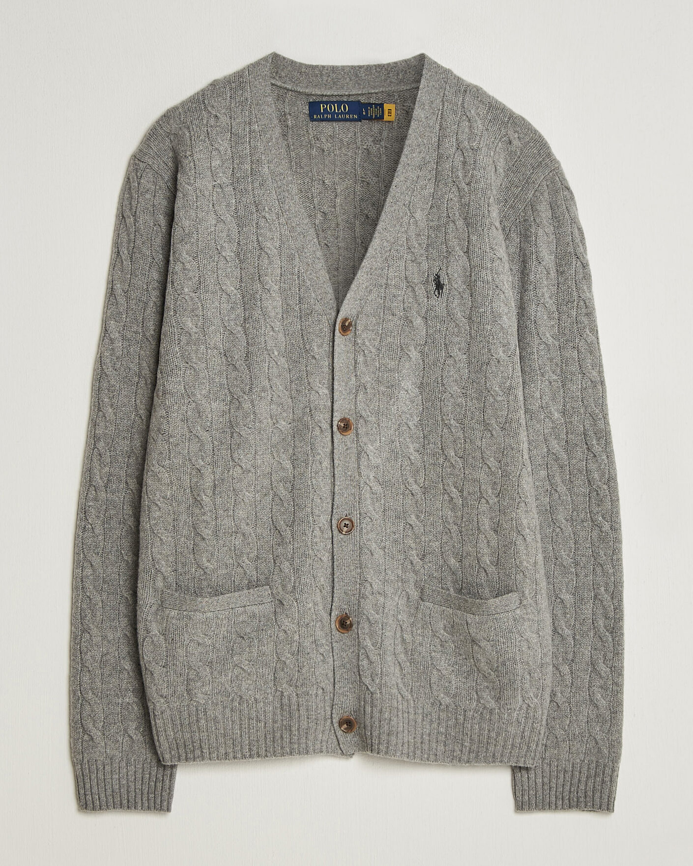 Herre | Gensere | Polo Ralph Lauren | Wool/Cashmere Cable Cardigan Fawn Grey Heather
