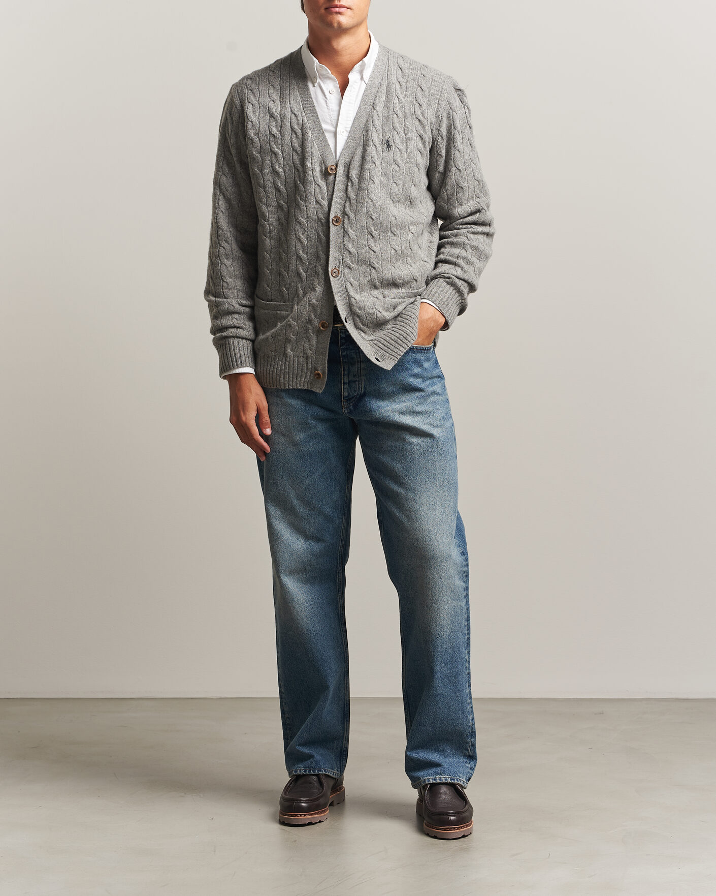 Herre | Gensere | Polo Ralph Lauren | Wool/Cashmere Cable Cardigan Fawn Grey Heather