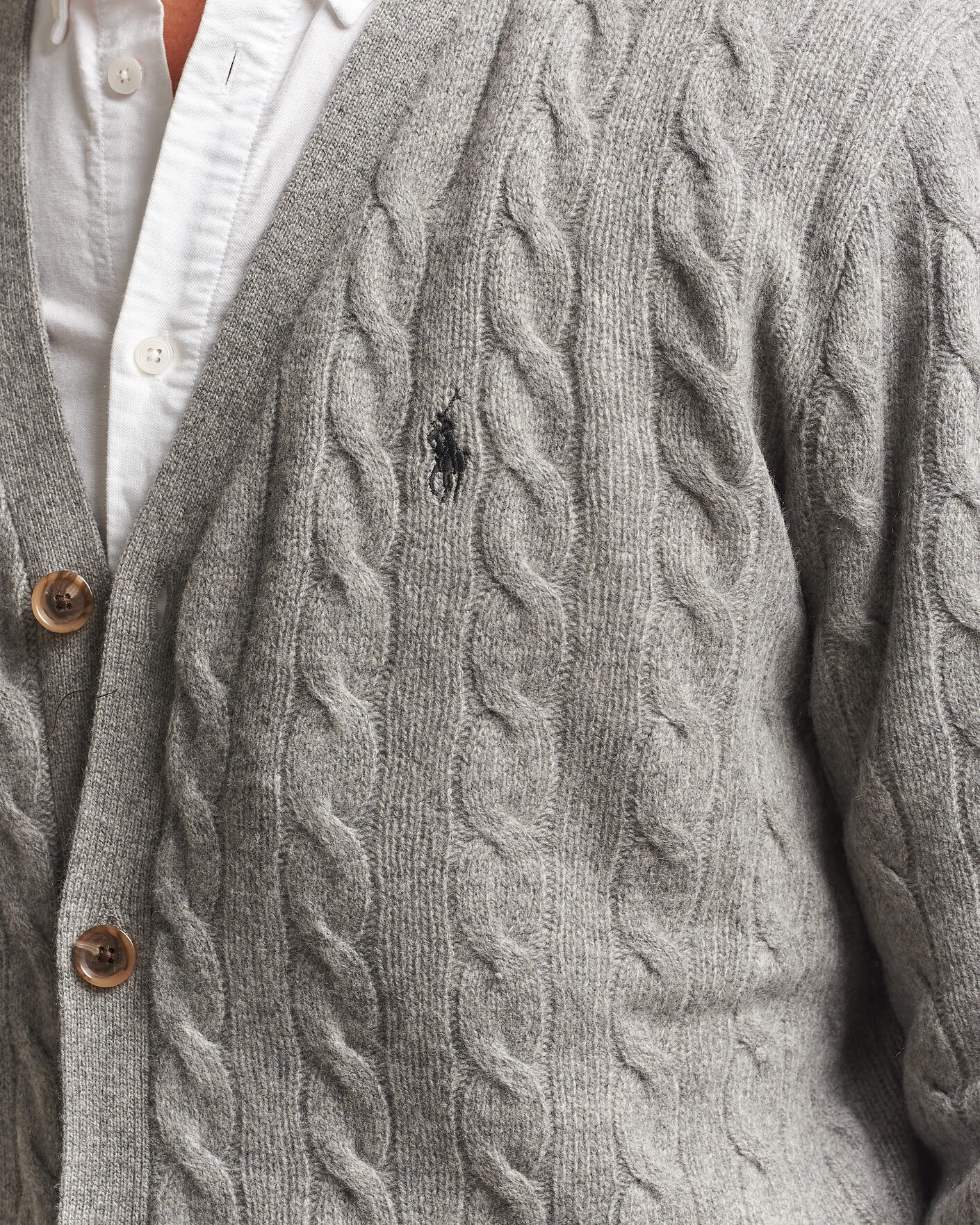 Herre | Gensere | Polo Ralph Lauren | Wool/Cashmere Cable Cardigan Fawn Grey Heather
