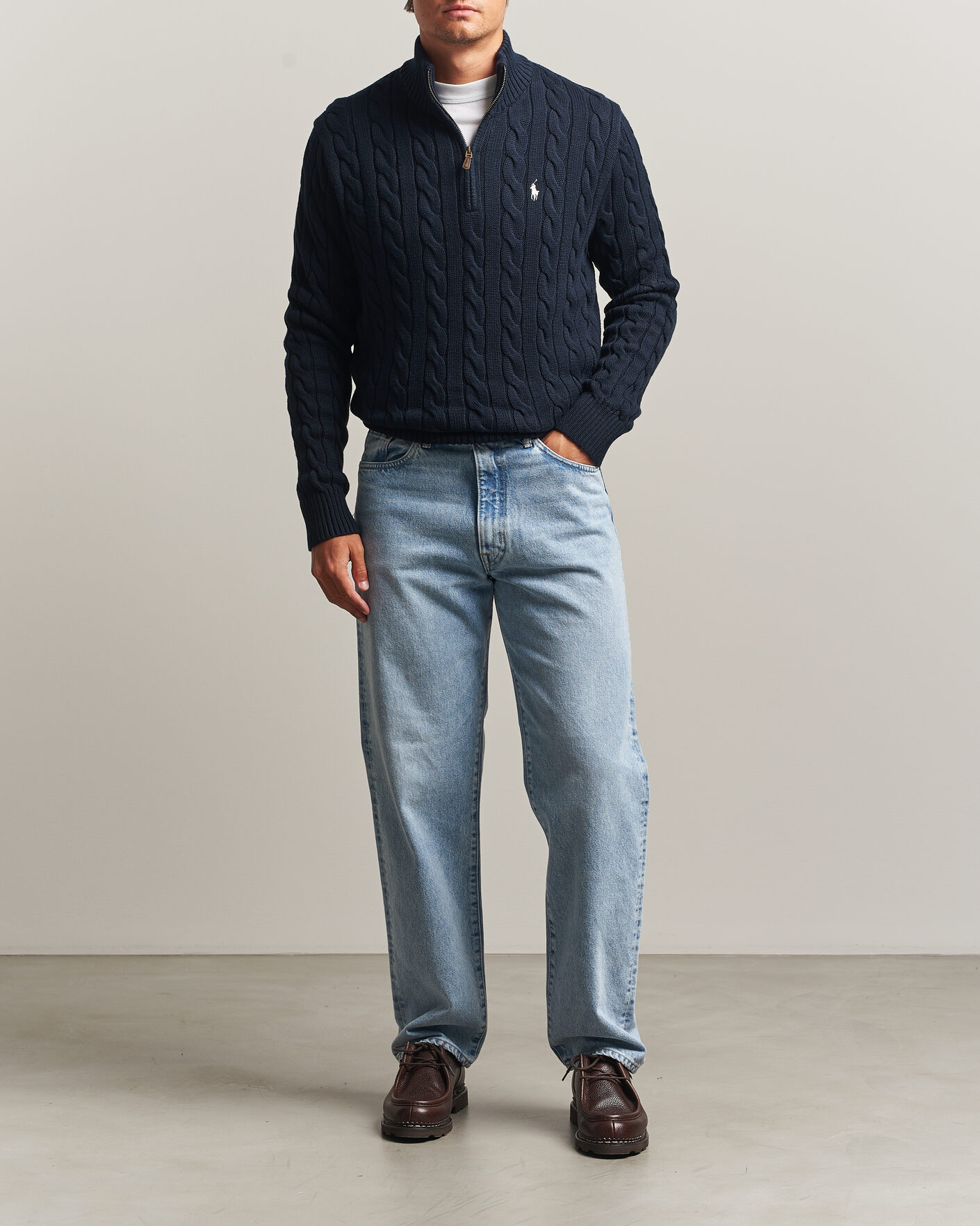 Herre | Gensere | Polo Ralph Lauren | Cotton Cable Half Zip Hunter Navy