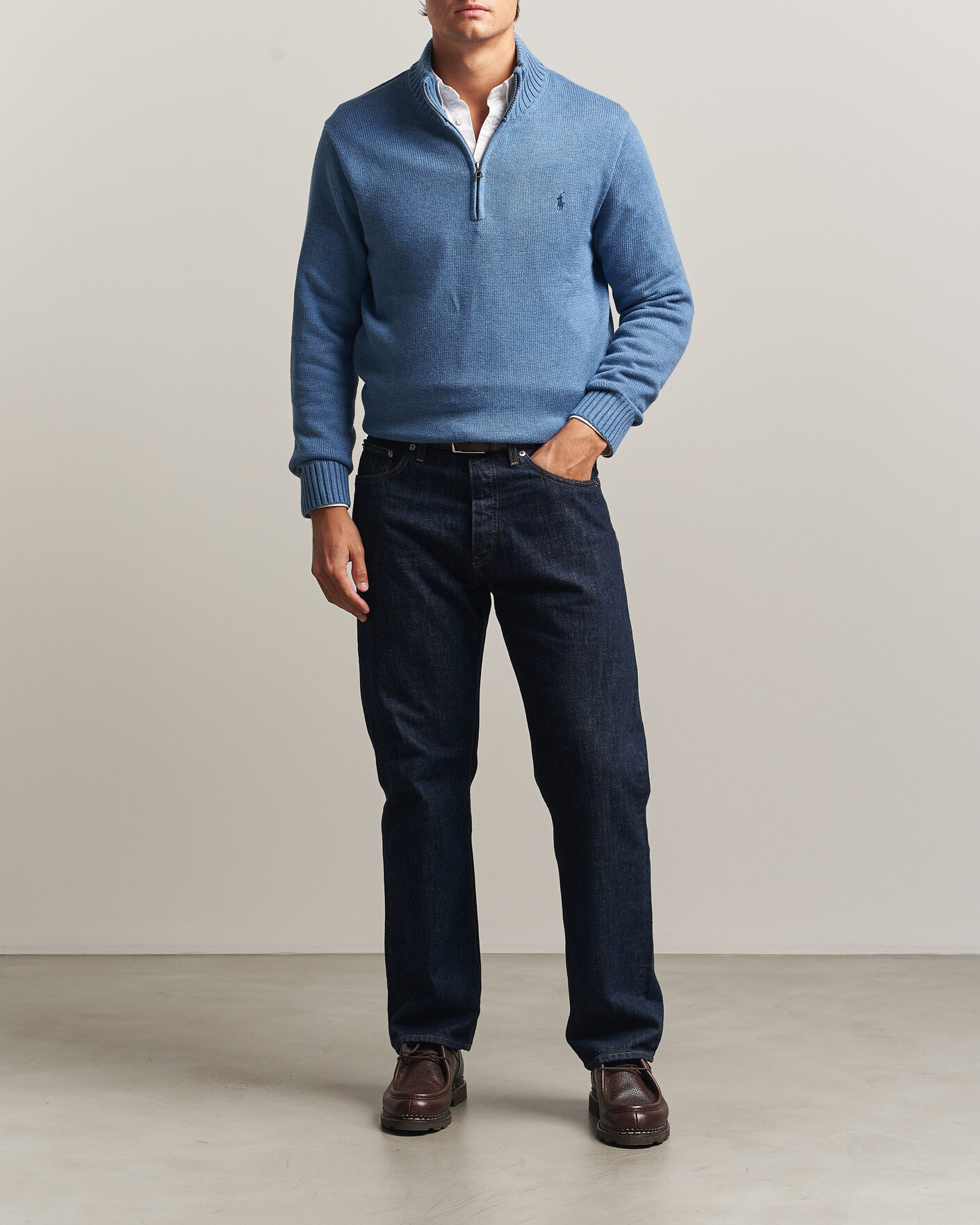 Herre | Gensere | Polo Ralph Lauren | Cotton Pullover Half Zip Blue Borage Heather