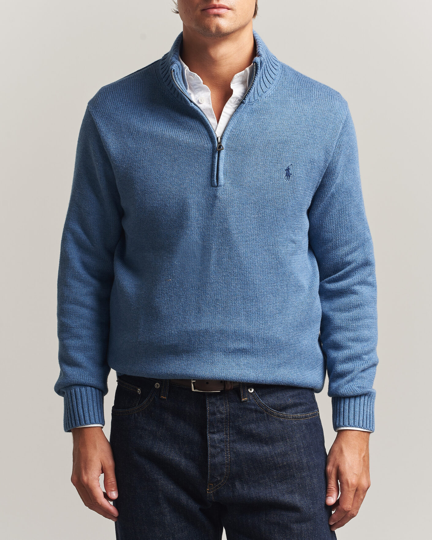Herre | Gensere | Polo Ralph Lauren | Cotton Pullover Half Zip Blue Borage Heather