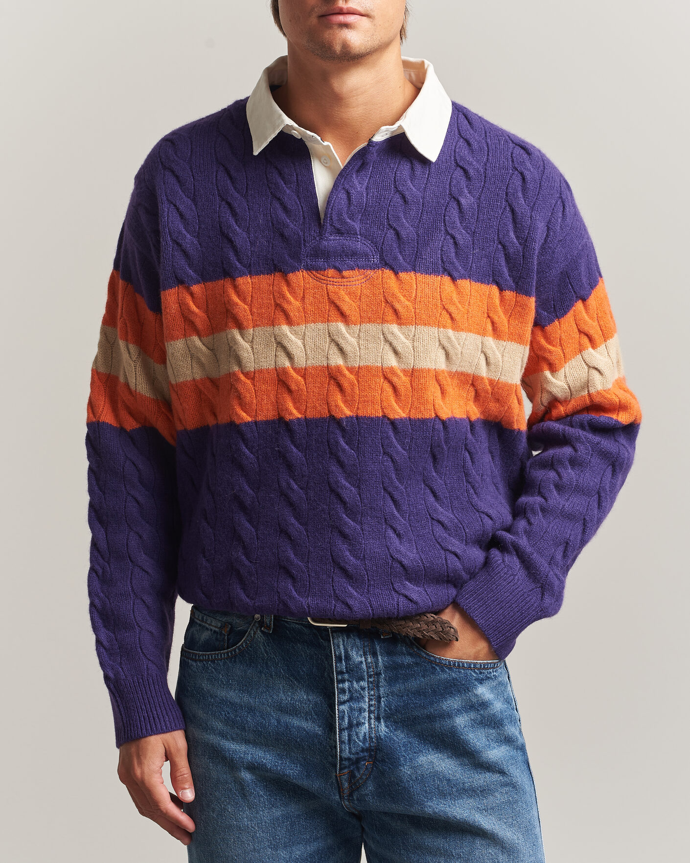 Herre | Gensere | Polo Ralph Lauren | Wool Blend Cable Knitted Polo Purple Combo