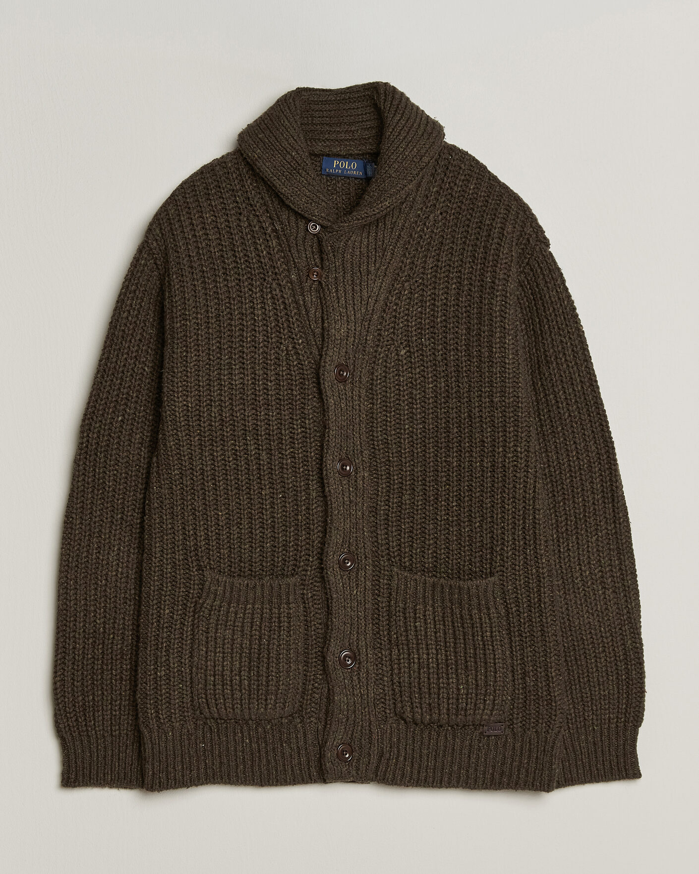 Herre | Gensere | Polo Ralph Lauren | Wool Blend Shawl Collar Cardigan Olive Brown Marl