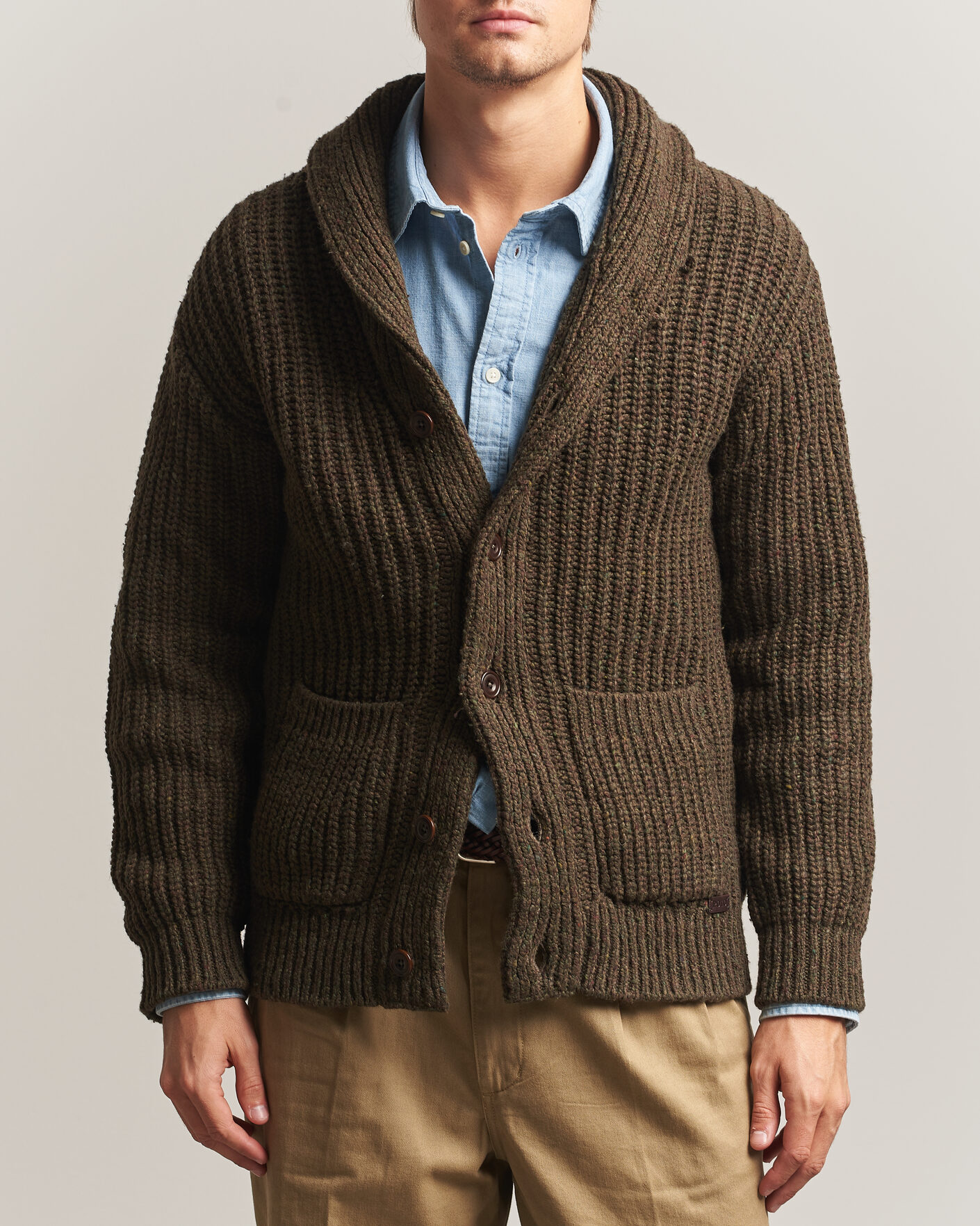 Herre | Gensere | Polo Ralph Lauren | Wool Blend Shawl Collar Cardigan Olive Brown Marl