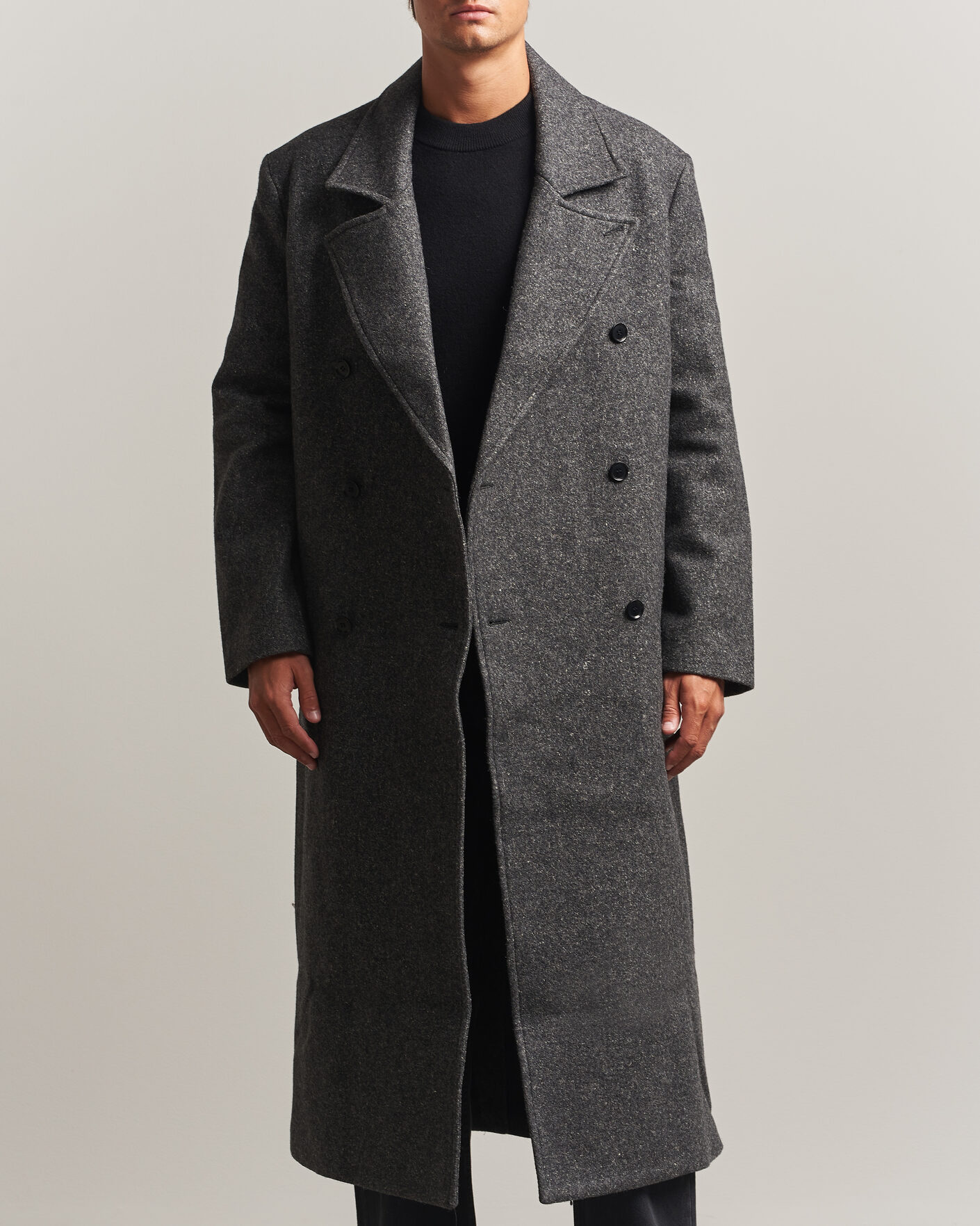 Herre | Jakker | Samsøe Samsøe | Vince Wool Double Breasted Coat Dark Grey Melange