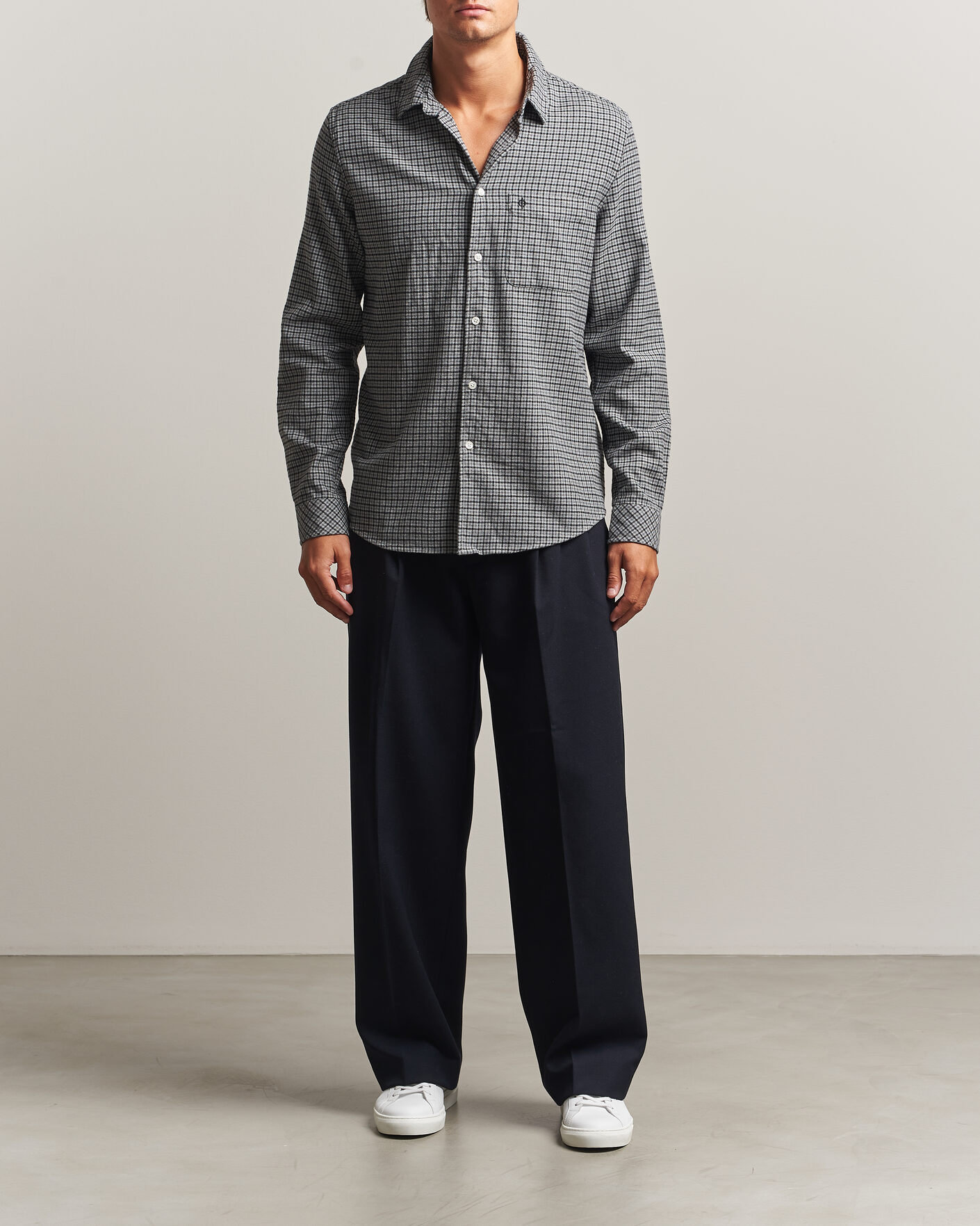 Herre | Skjorter | Samsøe Samsøe | Liam Brushed Cotton Checked Shirt Grey Melange