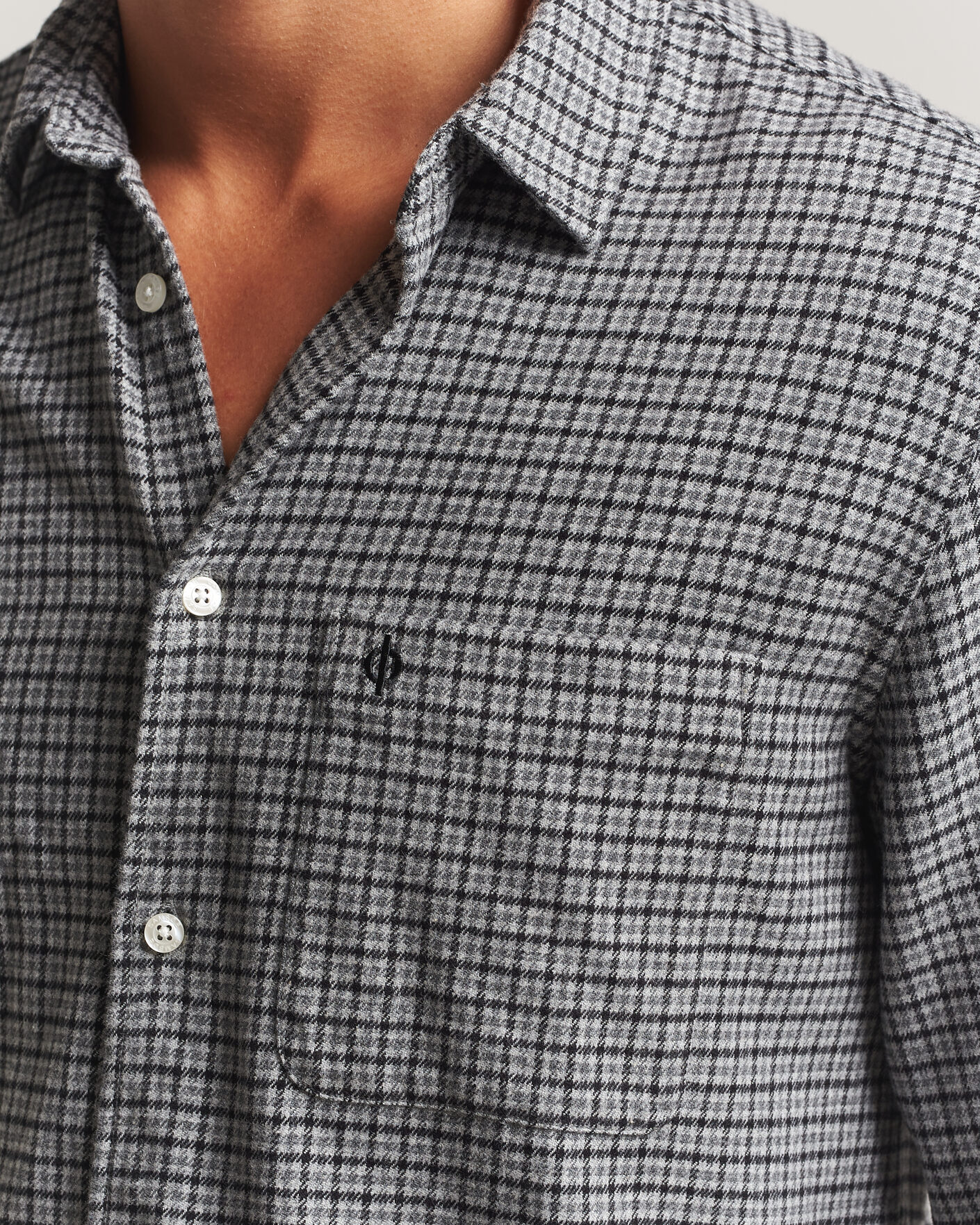 Herre | Skjorter | Samsøe Samsøe | Liam Brushed Cotton Checked Shirt Grey Melange