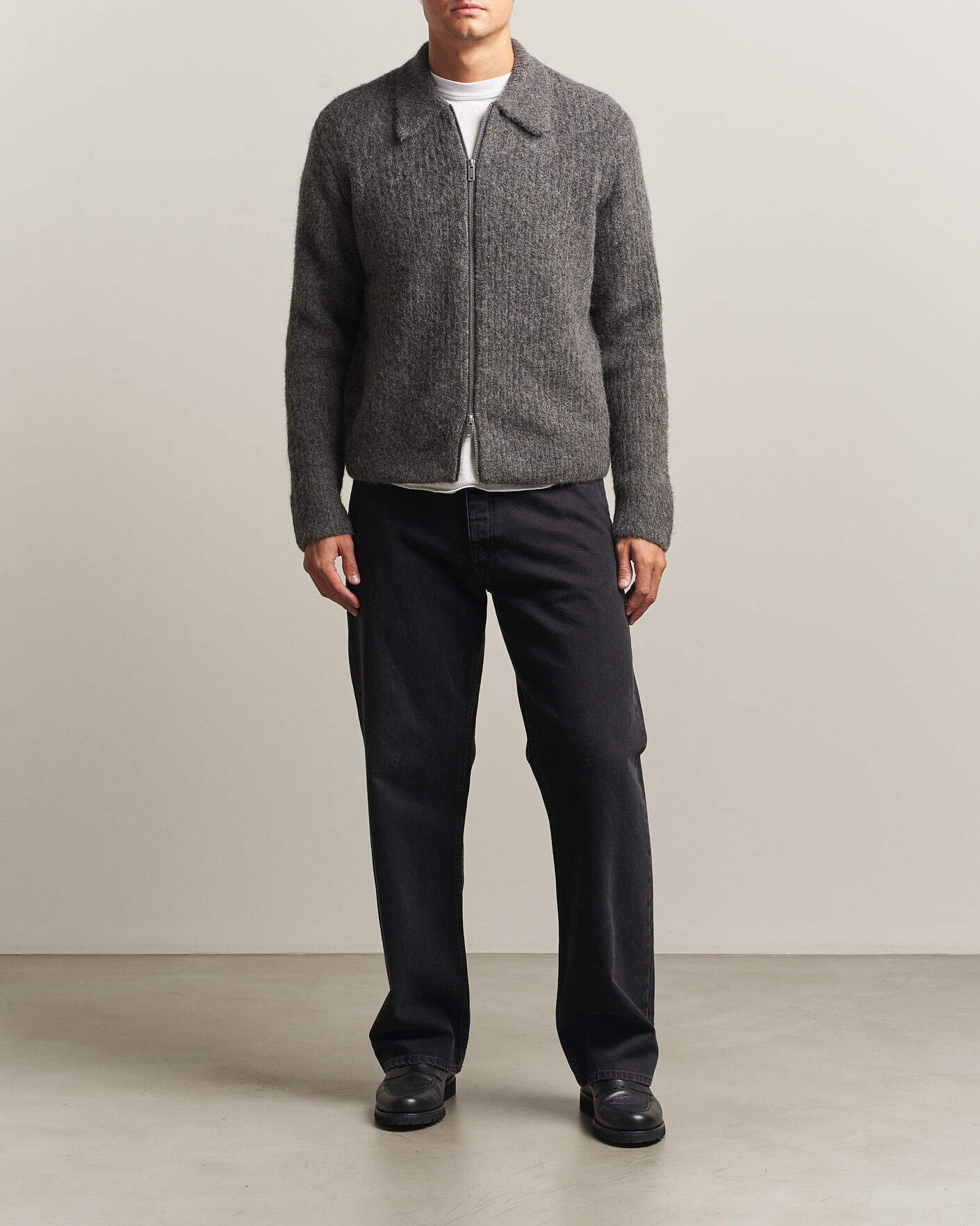 Herre | Gensere | Samsøe Samsøe | Job Alpaca Knitted Full Zip Dark Grey Melange