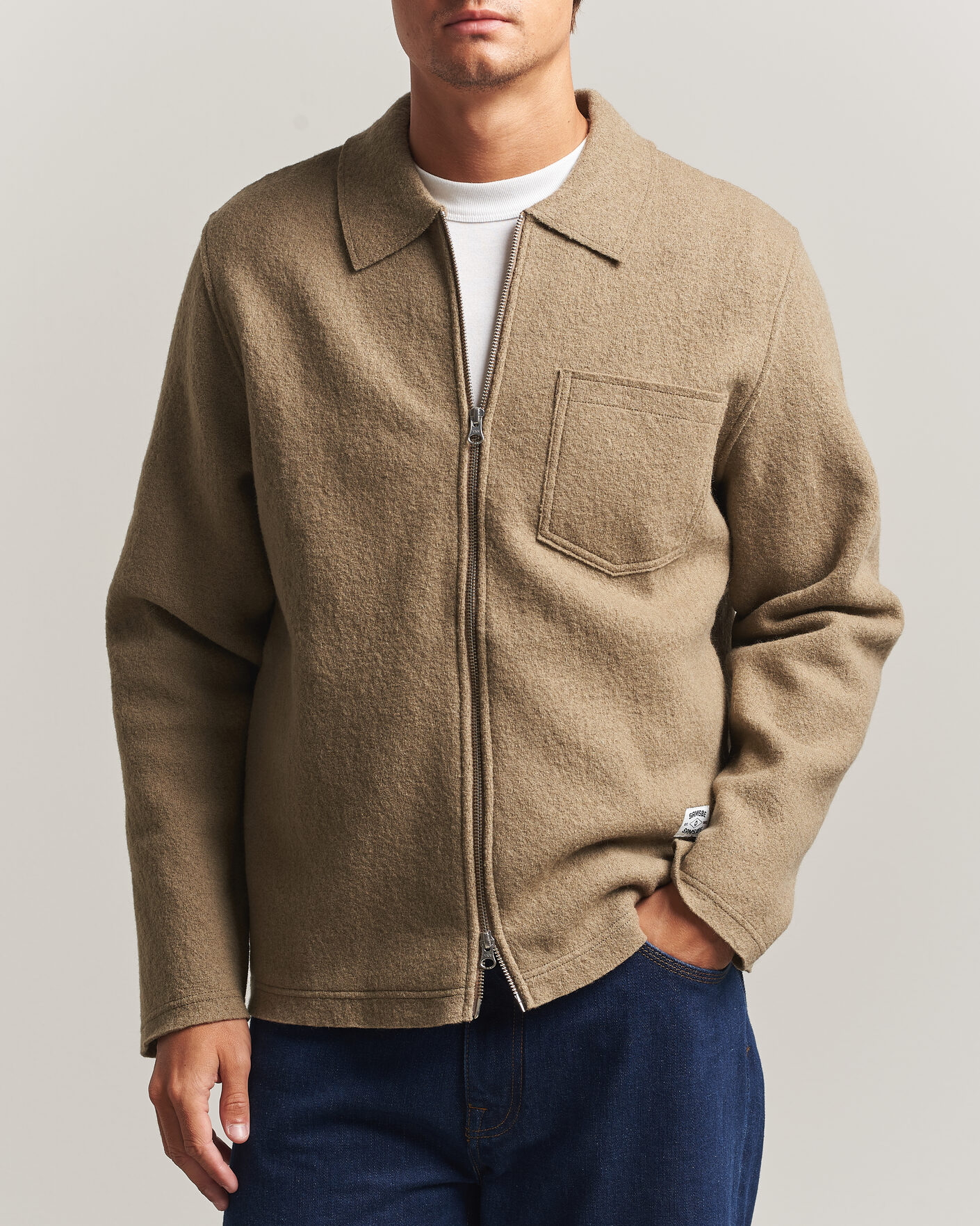 Herre | Gensere | Samsøe Samsøe | Hannes Boiled Wool Full Zip Lead Gray