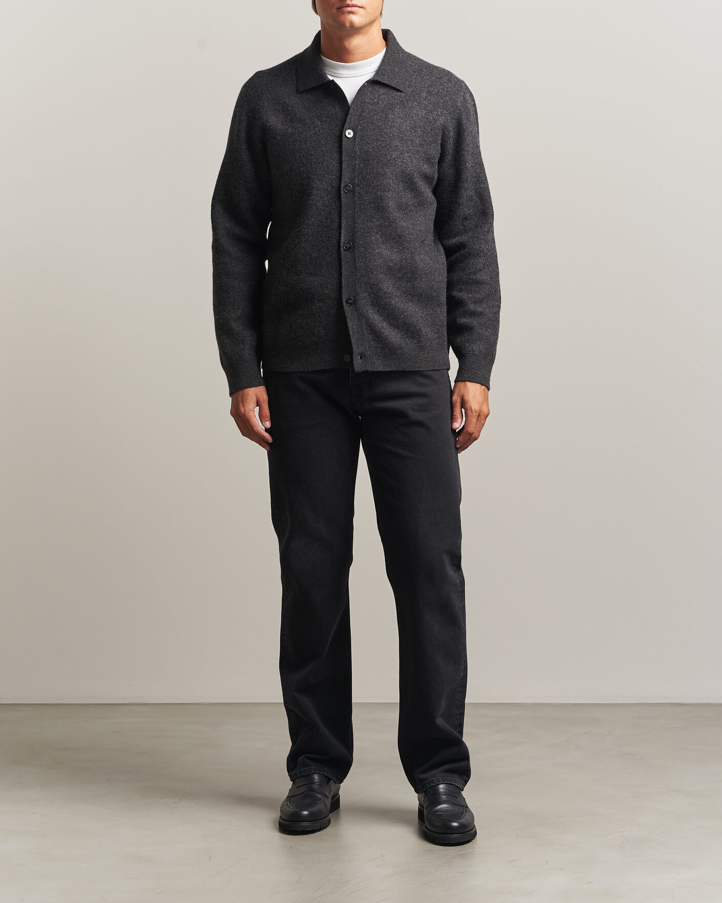 Herre | Gensere | Samsøe Samsøe | Richard Wool Knitted Cardigan Dark Grey Melange