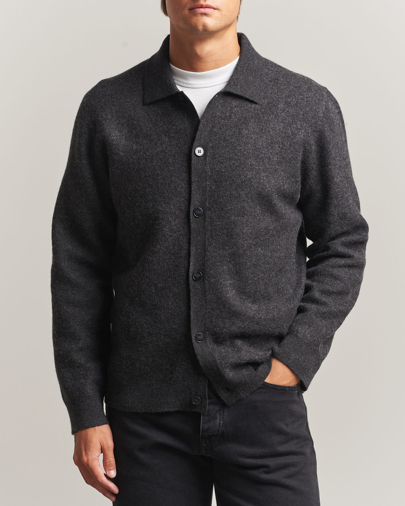 Herre | Gensere | Samsøe Samsøe | Richard Wool Knitted Cardigan Dark Grey Melange