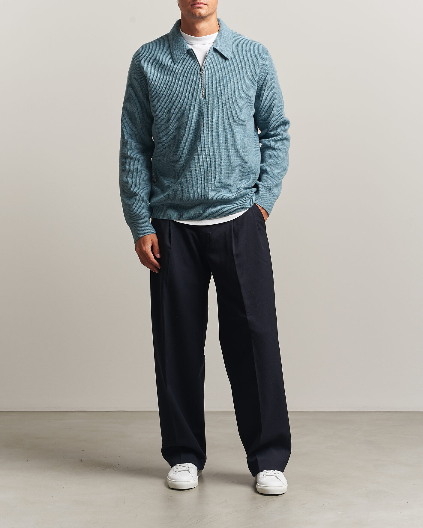 Herre | Gensere | Samsøe Samsøe | Isak Knitted Half Zip Polo Stormy Sea