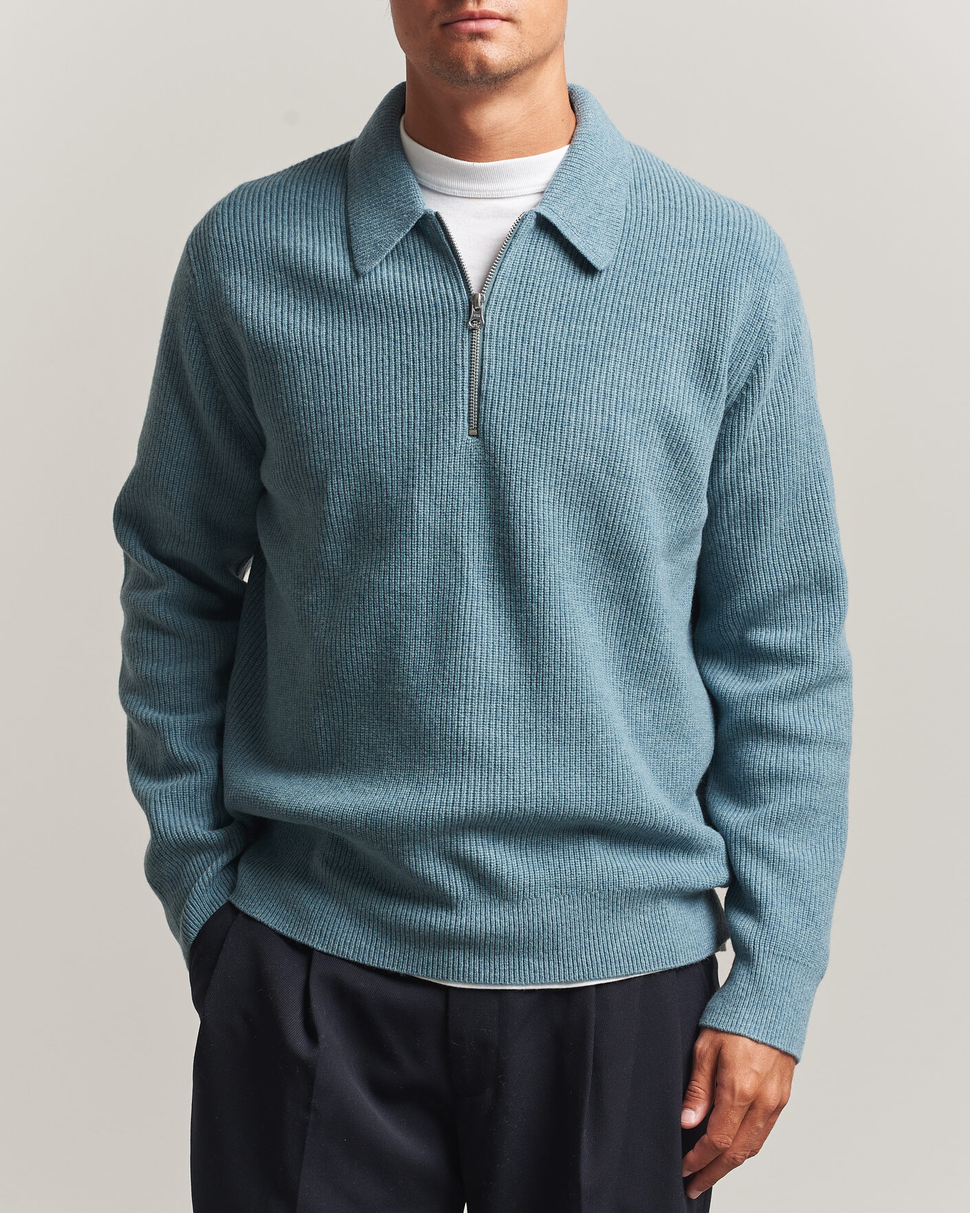 Herre | Gensere | Samsøe Samsøe | Isak Knitted Half Zip Polo Stormy Sea