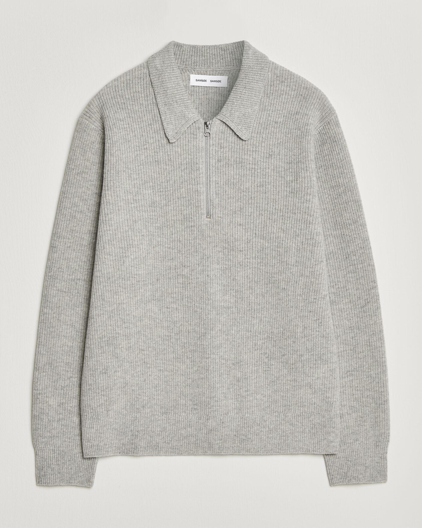 Herre | Gensere | Samsøe Samsøe | Isak Knitted Half Zip Polo Grey Melange