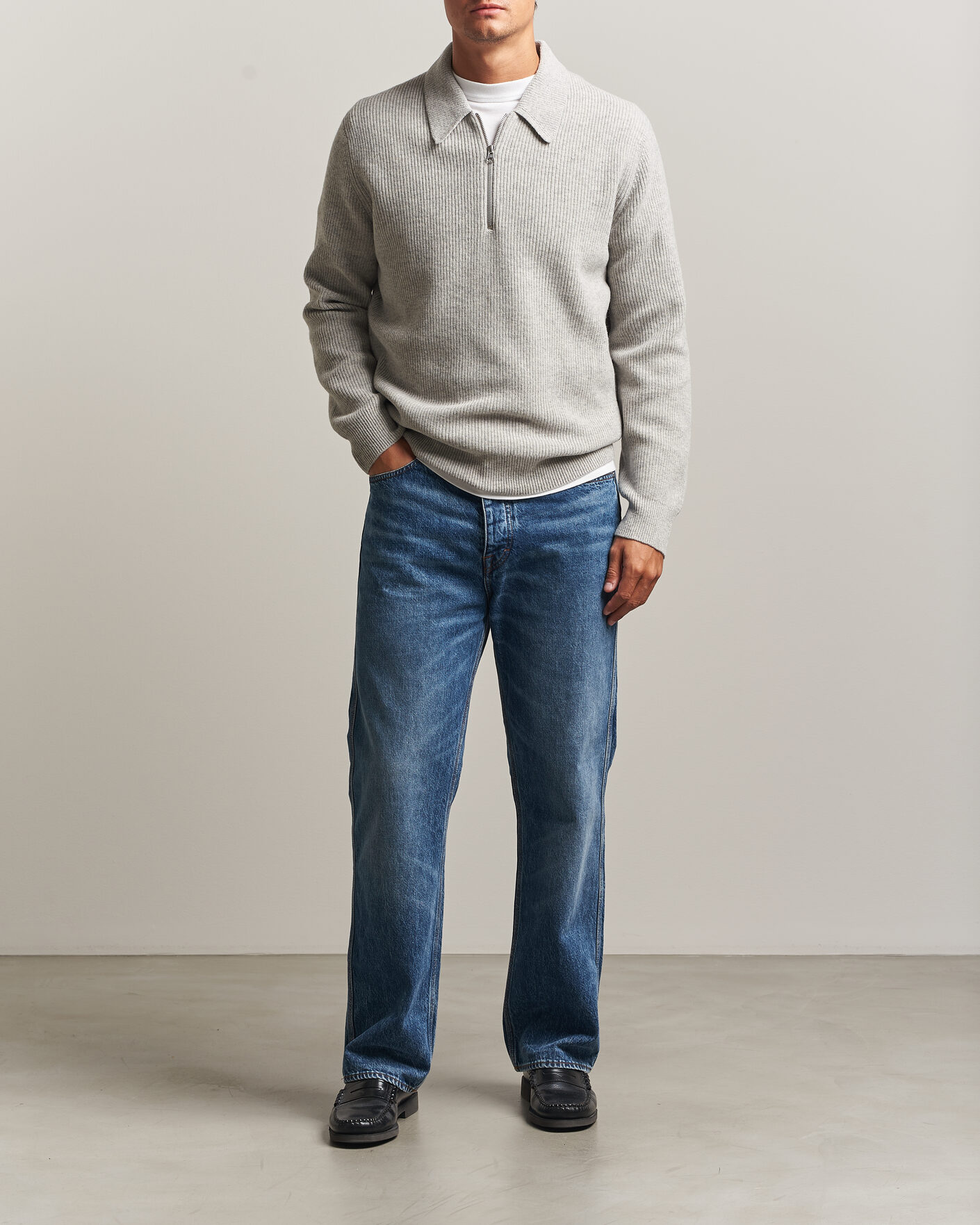 Herre | Gensere | Samsøe Samsøe | Isak Knitted Half Zip Polo Grey Melange