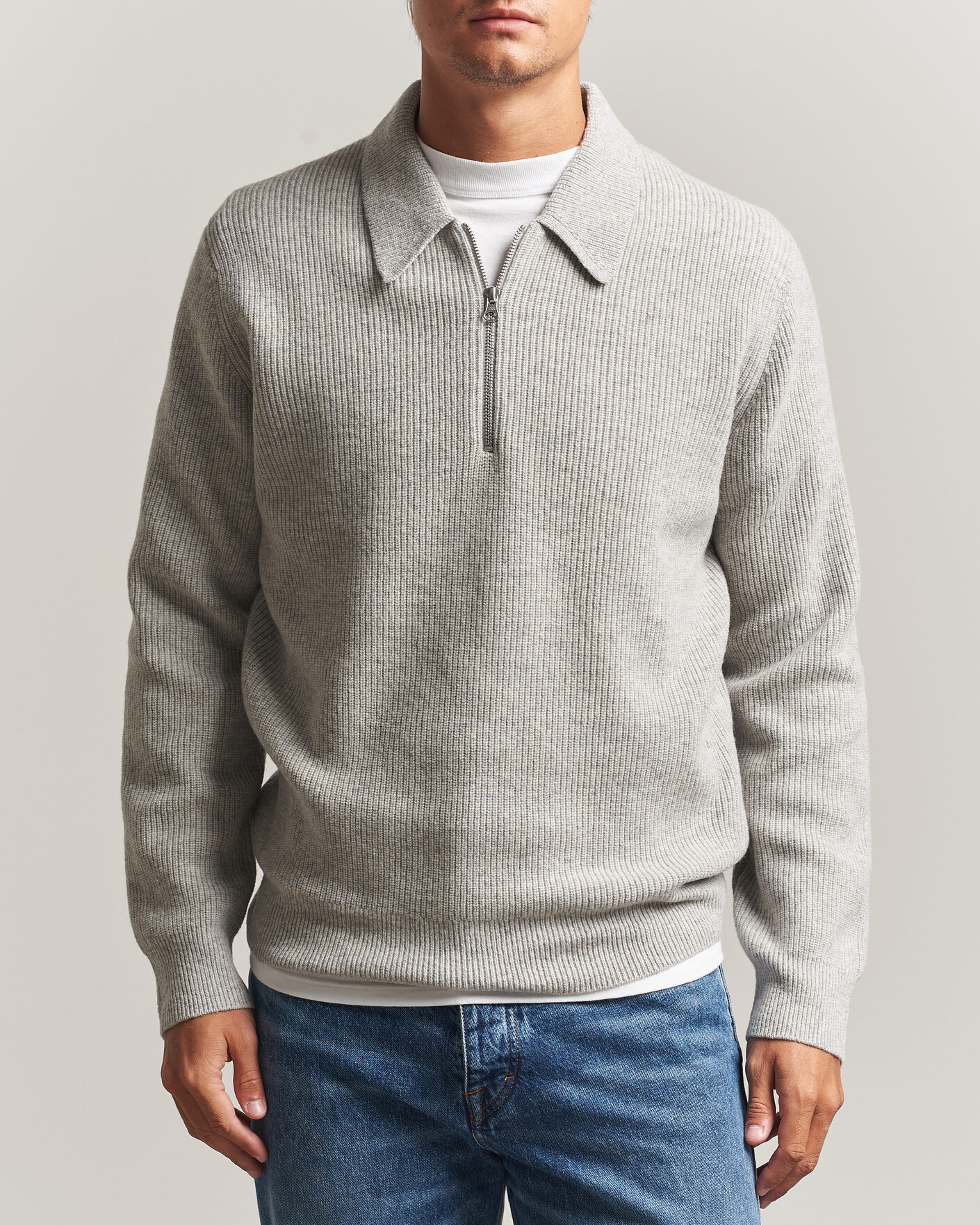 Herre | Gensere | Samsøe Samsøe | Isak Knitted Half Zip Polo Grey Melange