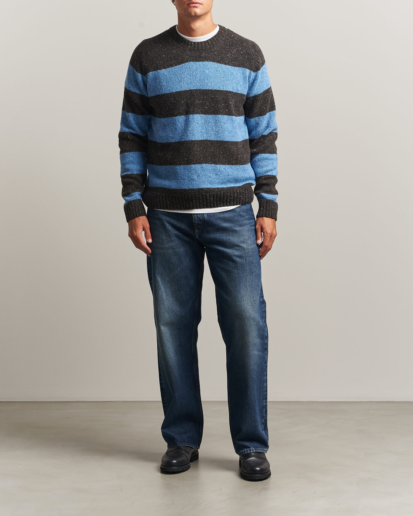 Herre | Gensere | Samsøe Samsøe | Nate Donegal Wool Knitted Striped Sweater Brown/Blue