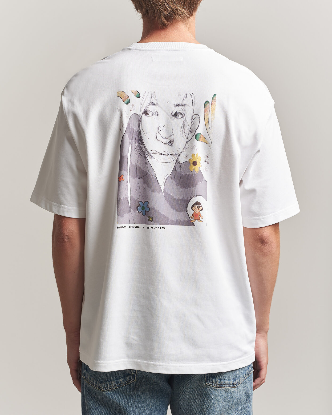 Herre | T-Shirts | Samsøe Samsøe | Giles Printed Crew Neck T-Shirt White Flowers