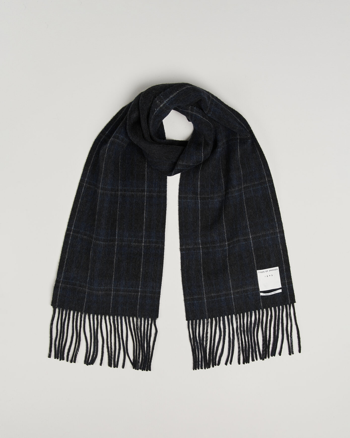 Herre | Skjerf | Tiger of Sweden | Dupli Checked Wool Scarf Light Ink