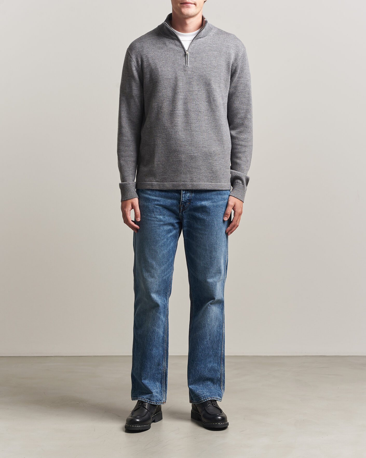 Herre | Gensere | Tiger of Sweden | Travis Wool Half Zip Concrete Melange