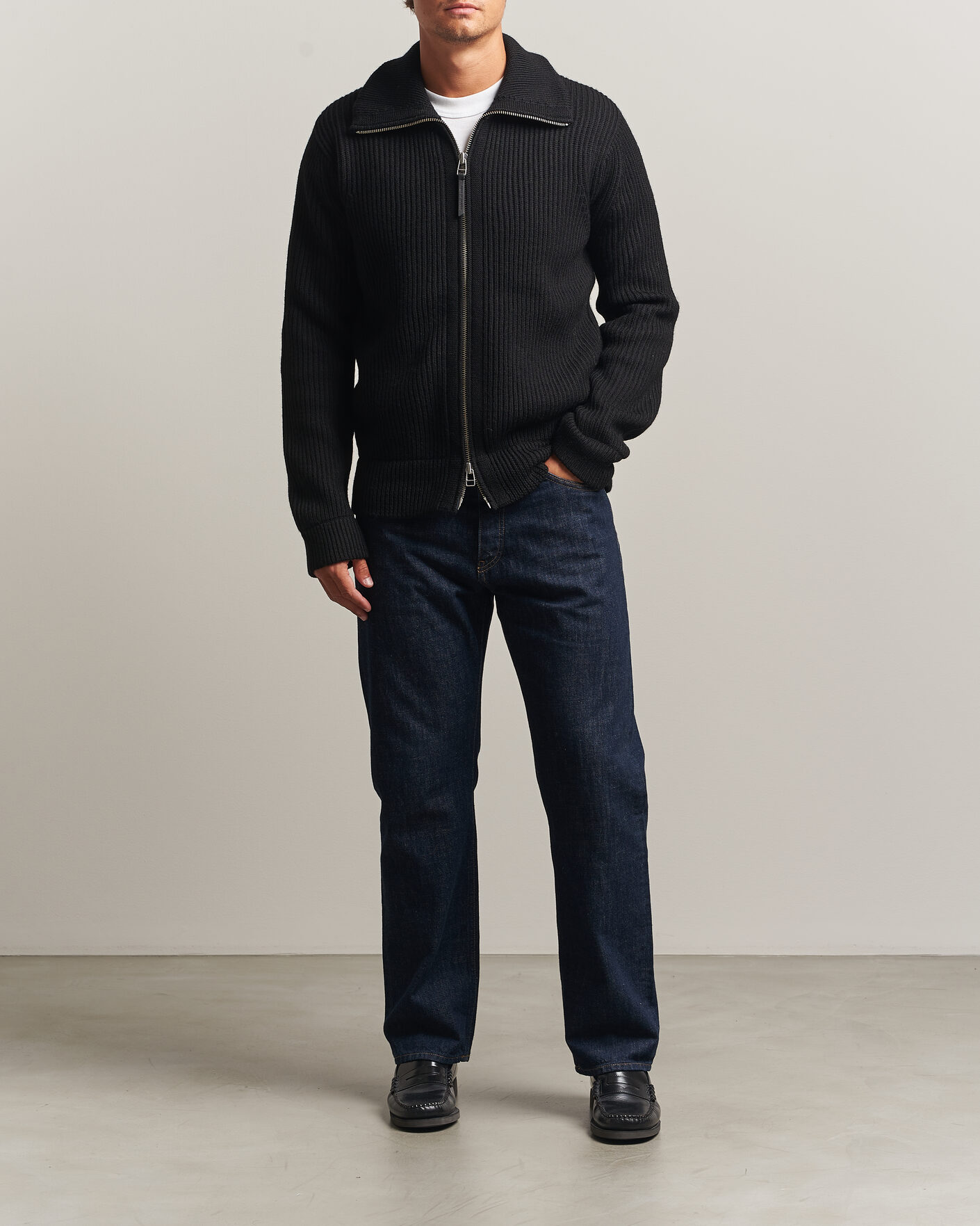 Herre | Gensere | Tiger of Sweden | Niall Wool Heavy Knitted Full Zip Black