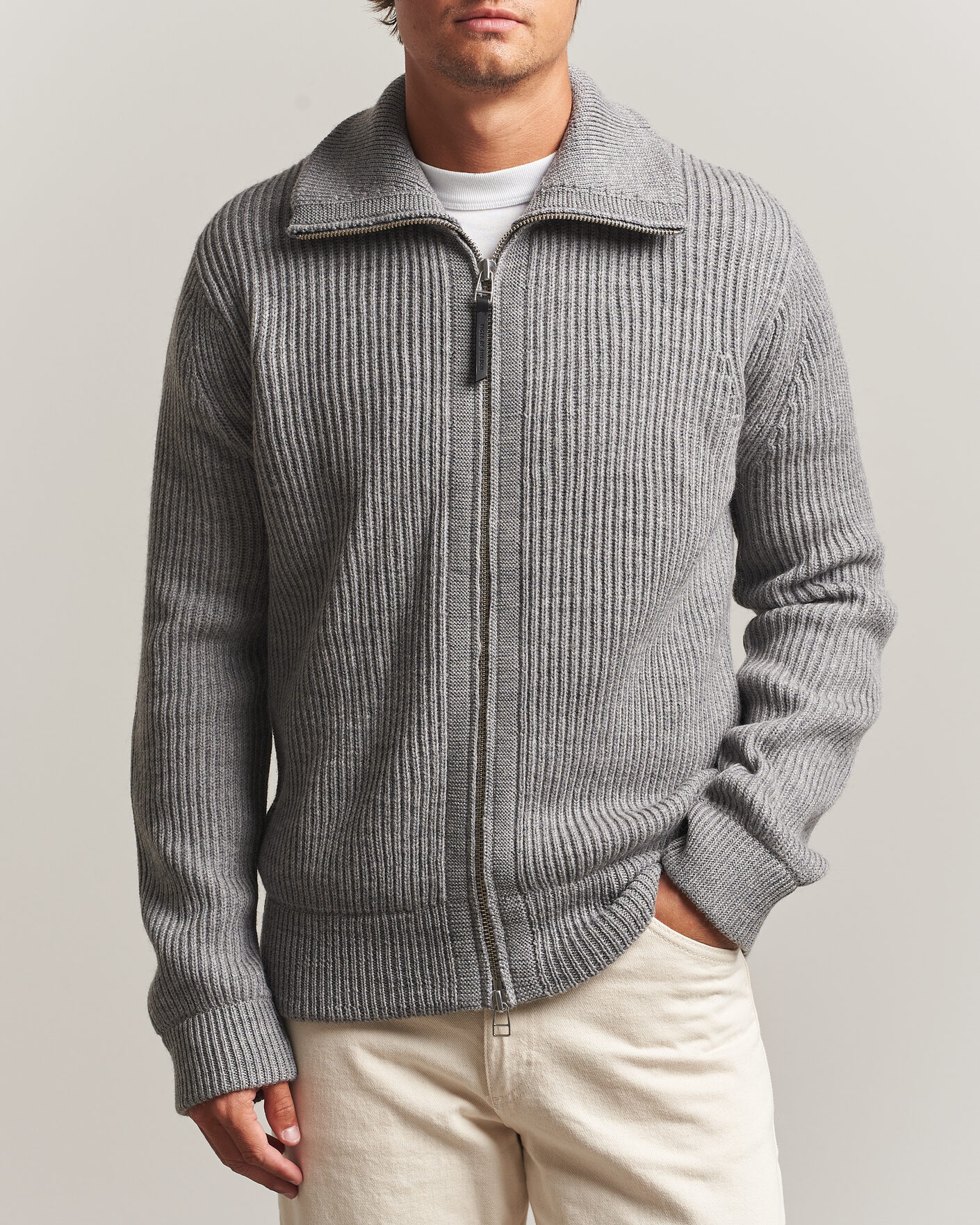 Herre | Gensere | Tiger of Sweden | Niall Wool Heavy Knitted Full Zip Grey Melange
