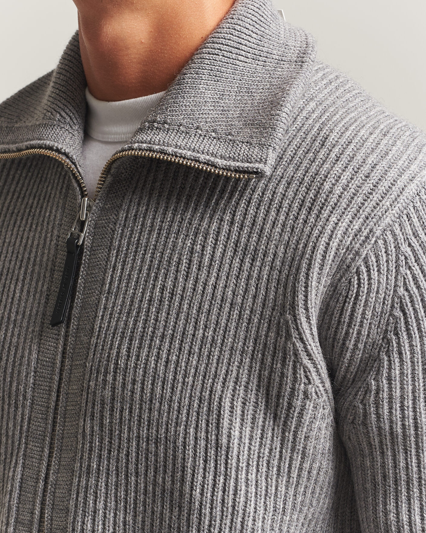 Herre | Gensere | Tiger of Sweden | Niall Wool Heavy Knitted Full Zip Grey Melange