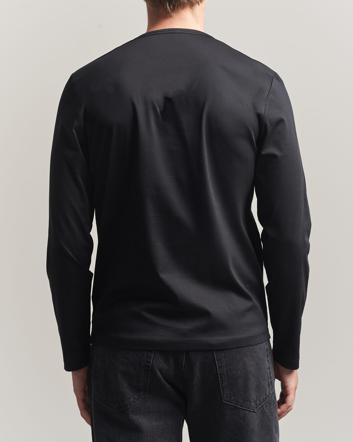 Herre | T-Shirts | Tiger of Sweden | Olaf Mercerized Cotton Long Sleeve T-Shirt Black