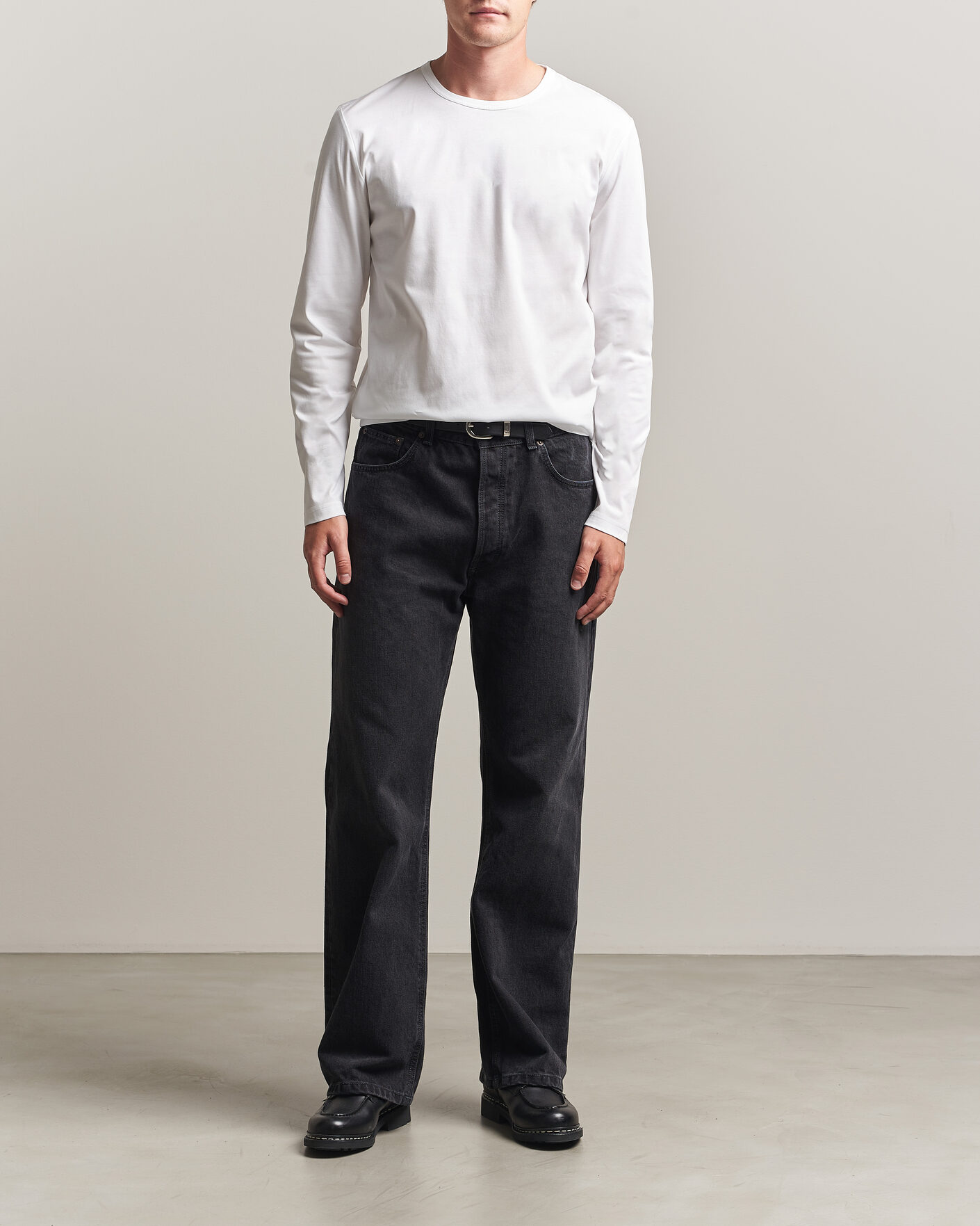 Herre | T-Shirts | Tiger of Sweden | Olaf Mercerized Cotton Long Sleeve T-Shirt Pure White