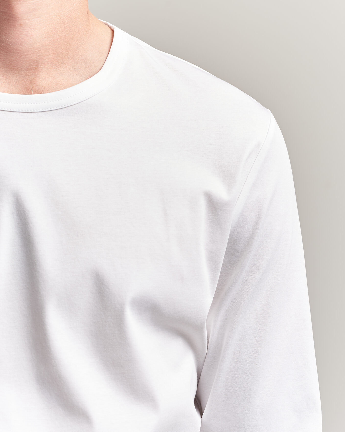Herre | T-Shirts | Tiger of Sweden | Olaf Mercerized Cotton Long Sleeve T-Shirt Pure White