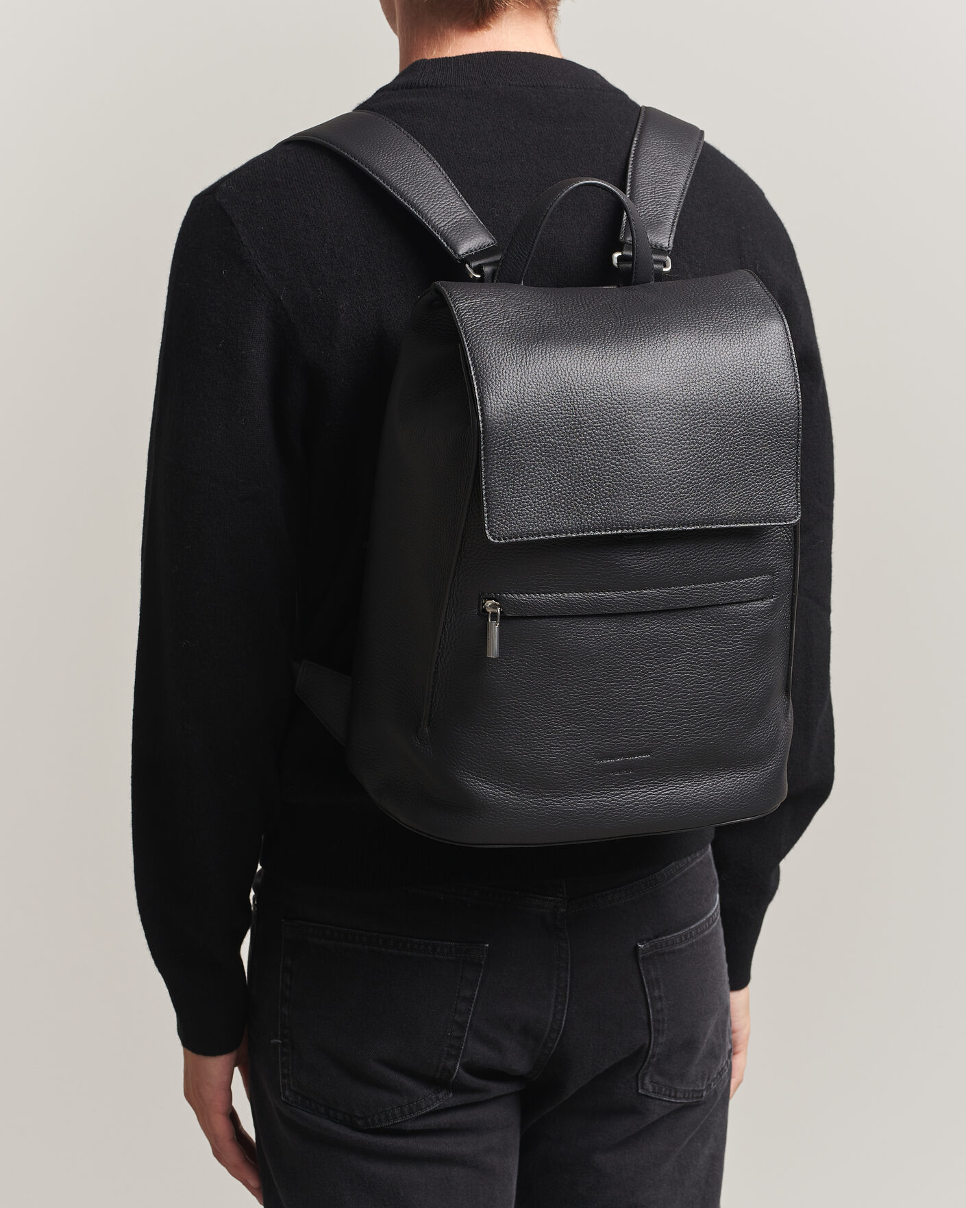 Herre | Vesker | Tiger of Sweden | Vuntir Grained Leather Backpack Black