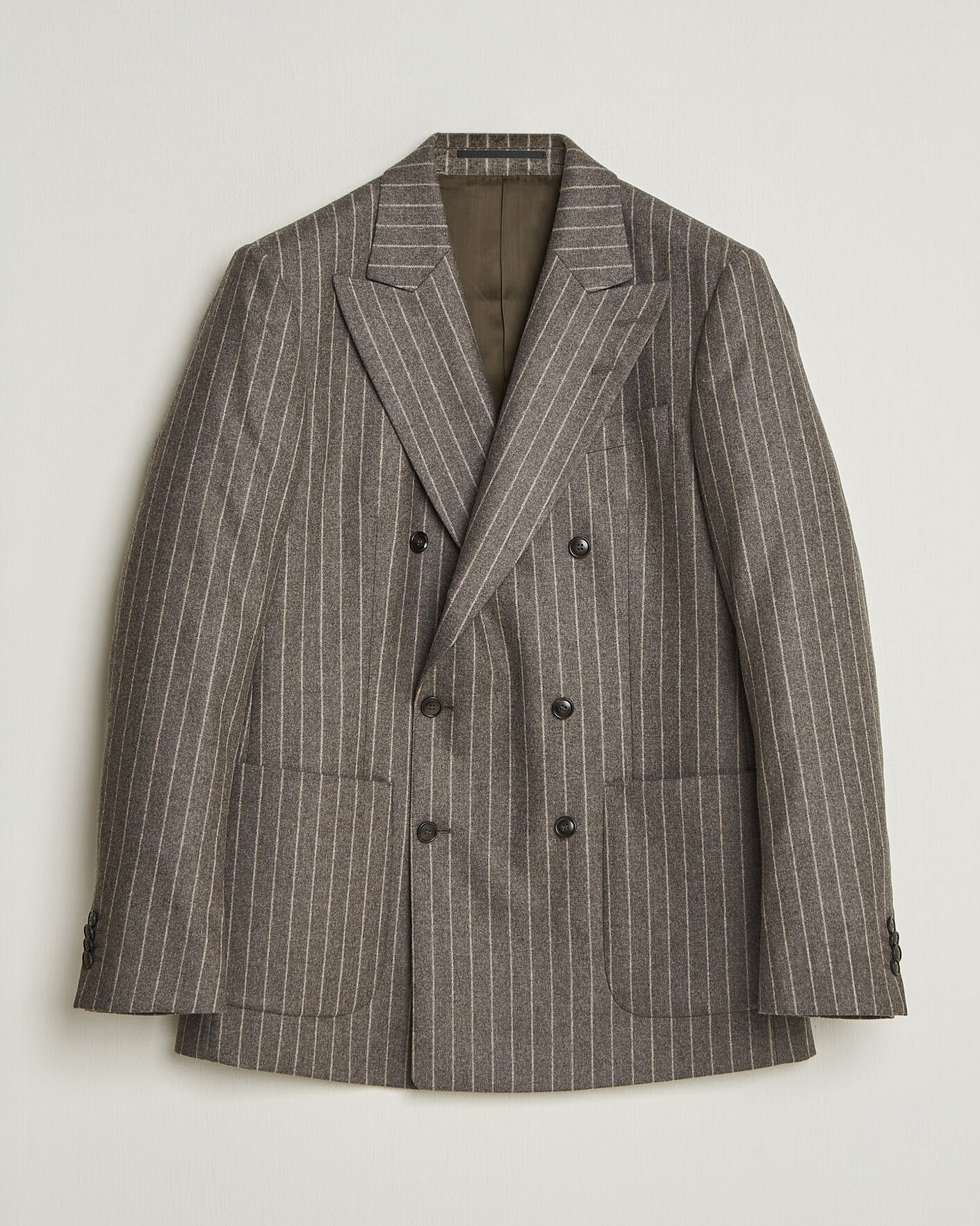 Herre | Dressjakker | Tiger of Sweden | Joachim Wool Double Breasted Pinstriped Blazer Grey Brown