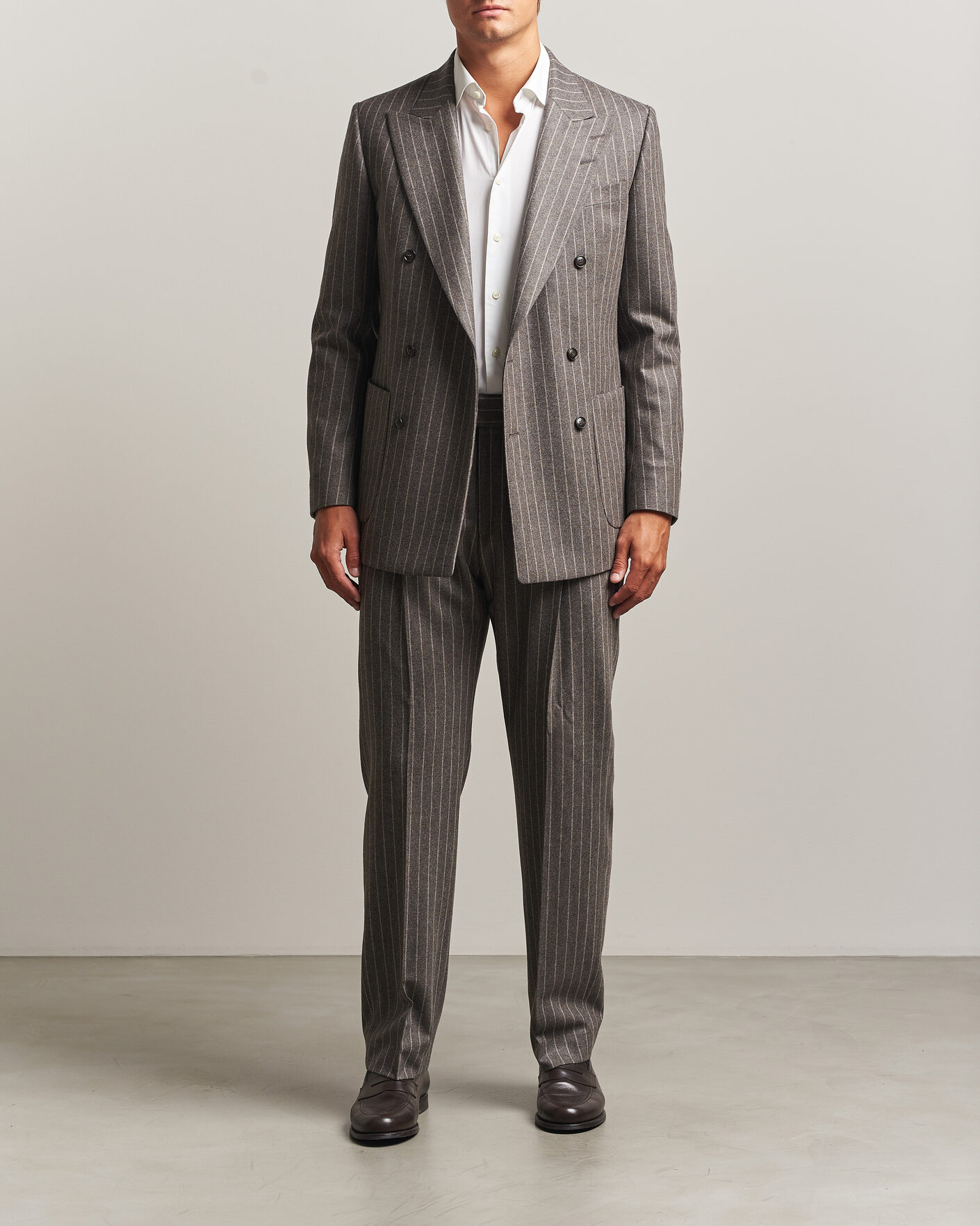 Herre | Dressjakker | Tiger of Sweden | Joachim Wool Double Breasted Pinstriped Blazer Grey Brown