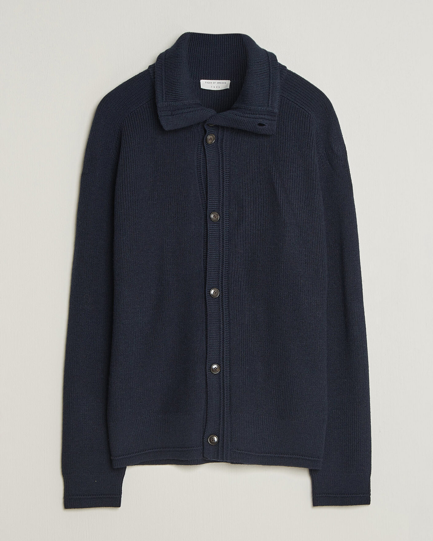 Herre | Gensere | Tiger of Sweden | Leander Wool Knitted Cardigan Night Grape