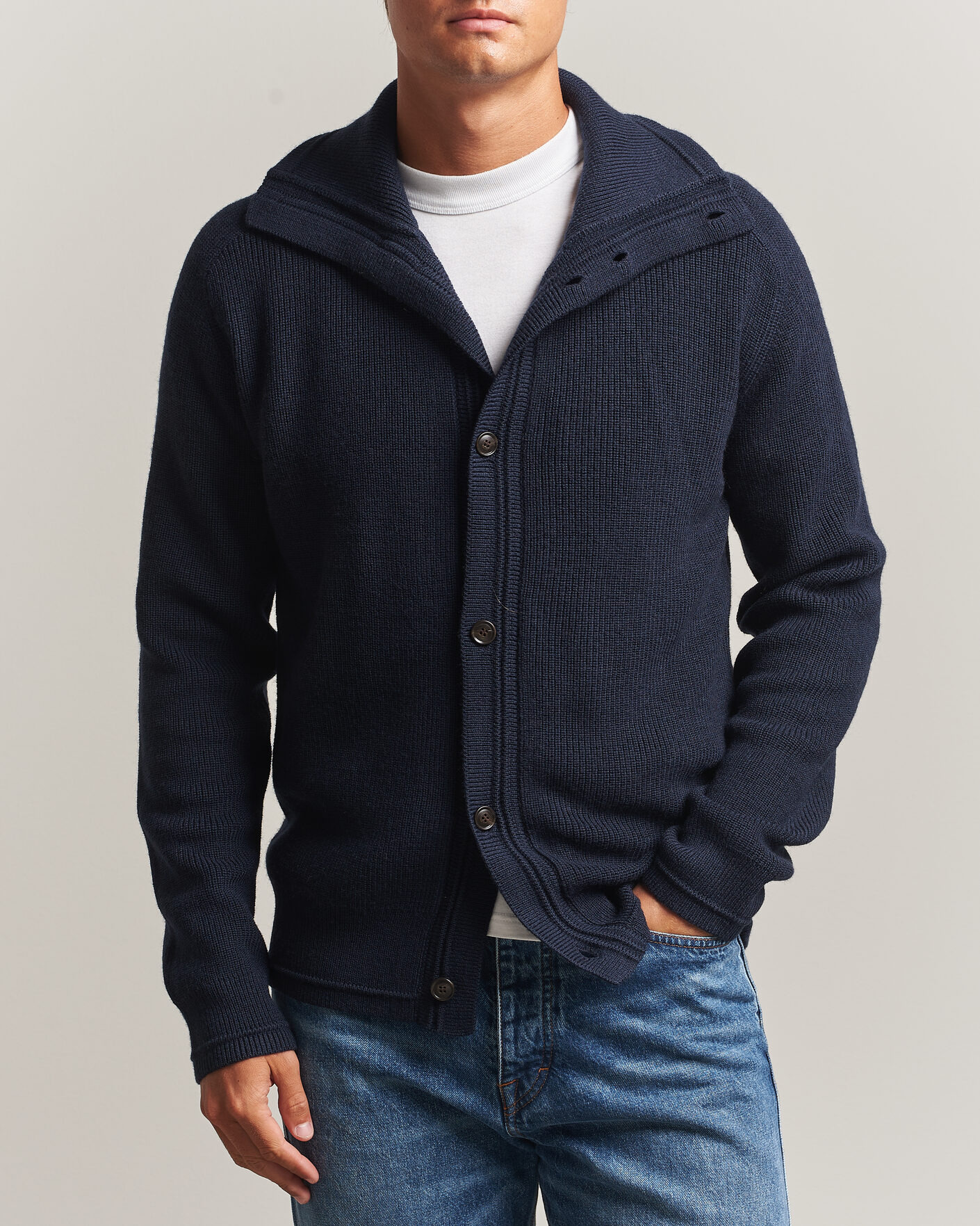 Herre | Gensere | Tiger of Sweden | Leander Wool Knitted Cardigan Night Grape