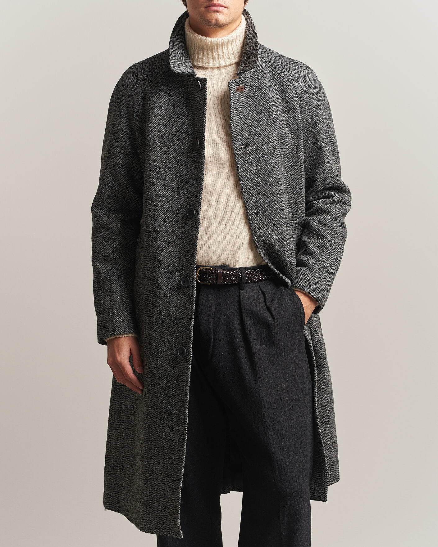 Herre | Jakker | Walker Slater | Sherlock Harris Tweed Herringbone Coat Charcoal