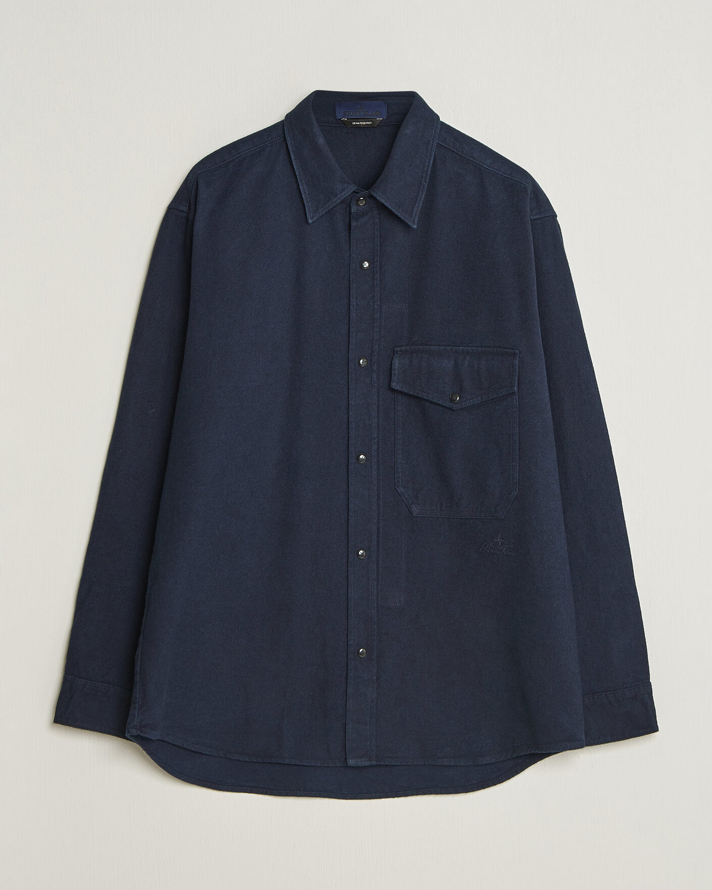Herre | Skjorter | Stone Island | Organic Cotton Flannel Denim Shirt Indigo