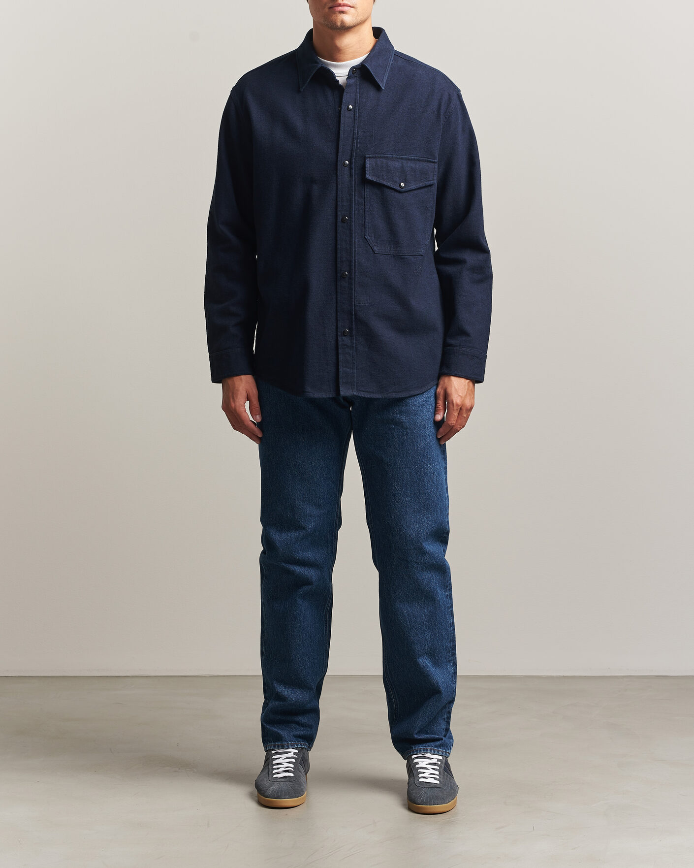 Herre | Skjorter | Stone Island | Organic Cotton Flannel Denim Shirt Indigo