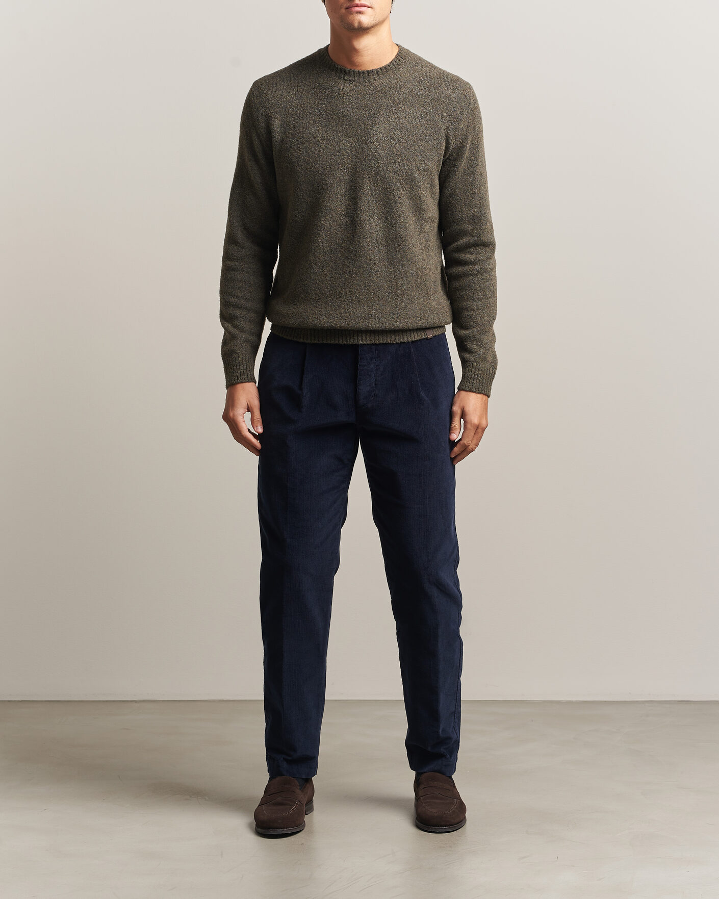 Herre | Gensere | Zanone | Wool Boucle Crew Neck Forest Green