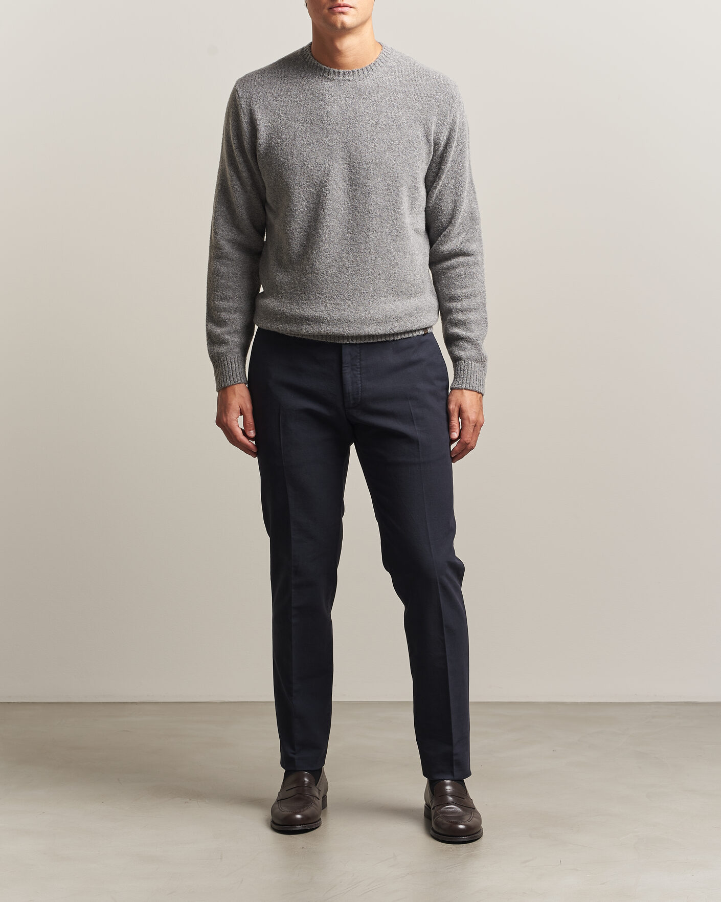 Herre | Gensere | Zanone | Wool Boucle Crew Neck Grey Melange