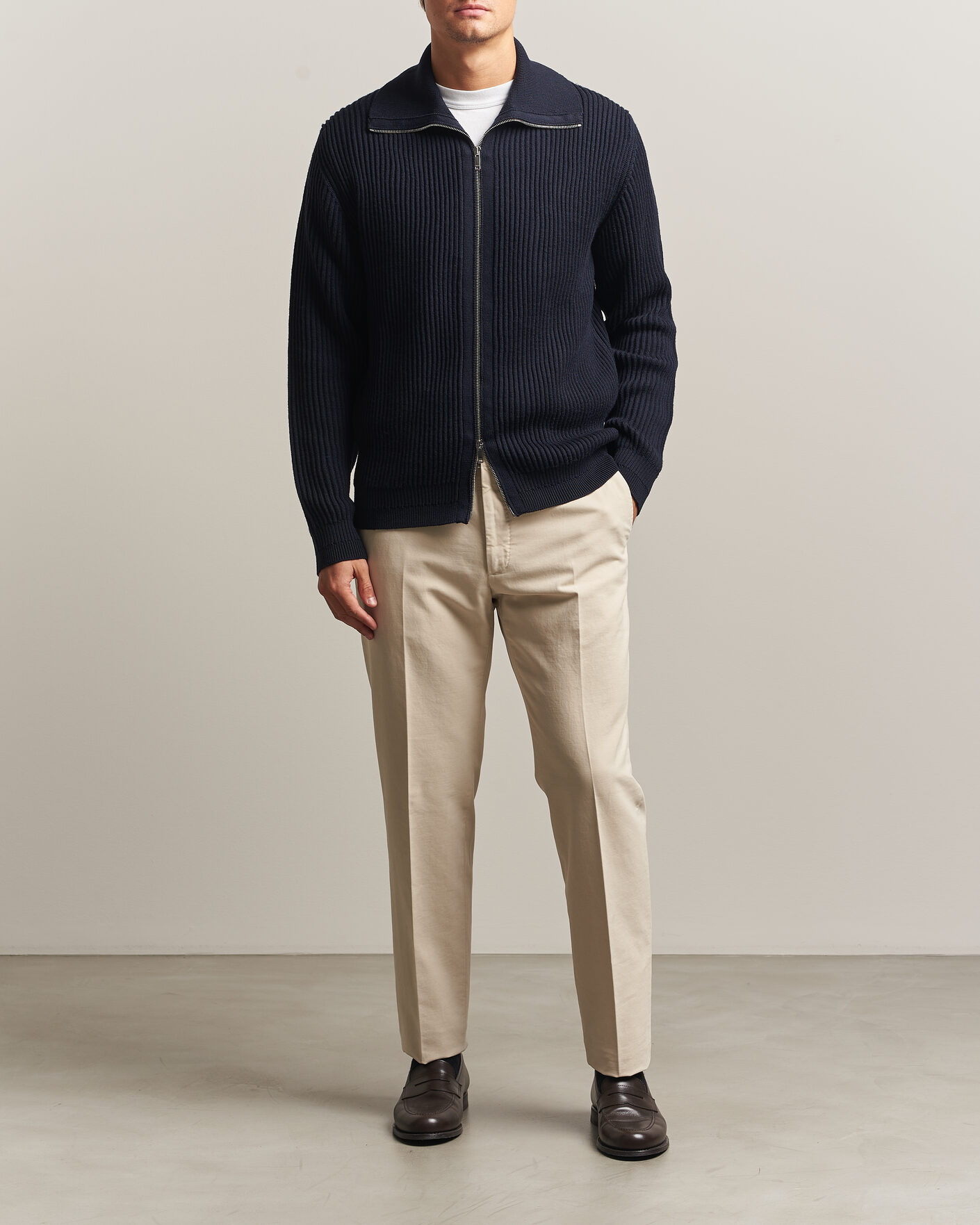Herre | Gensere | Zanone | Fishermans Rib Full Zip Cardigan Navy
