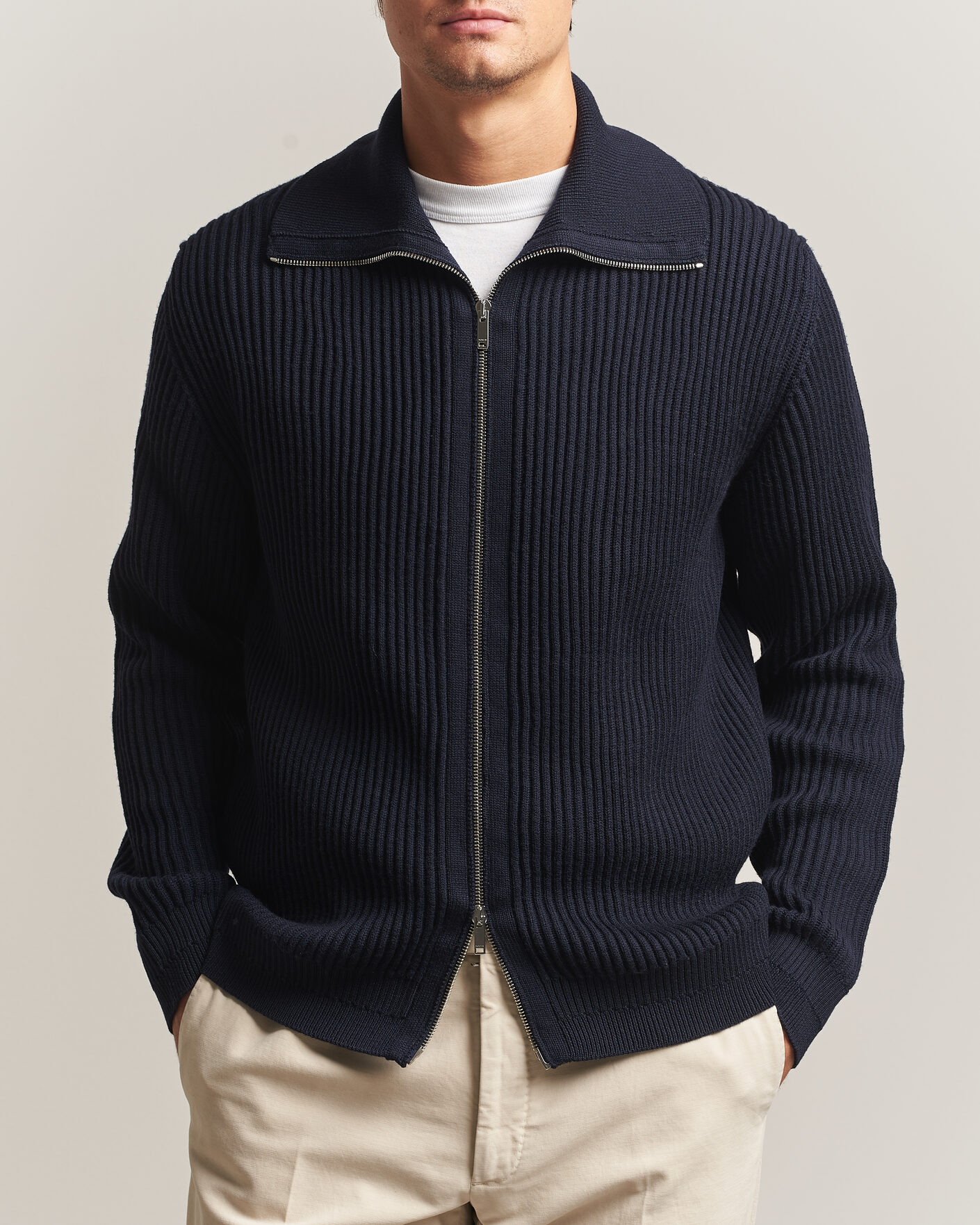 Herre | Gensere | Zanone | Fishermans Rib Full Zip Cardigan Navy