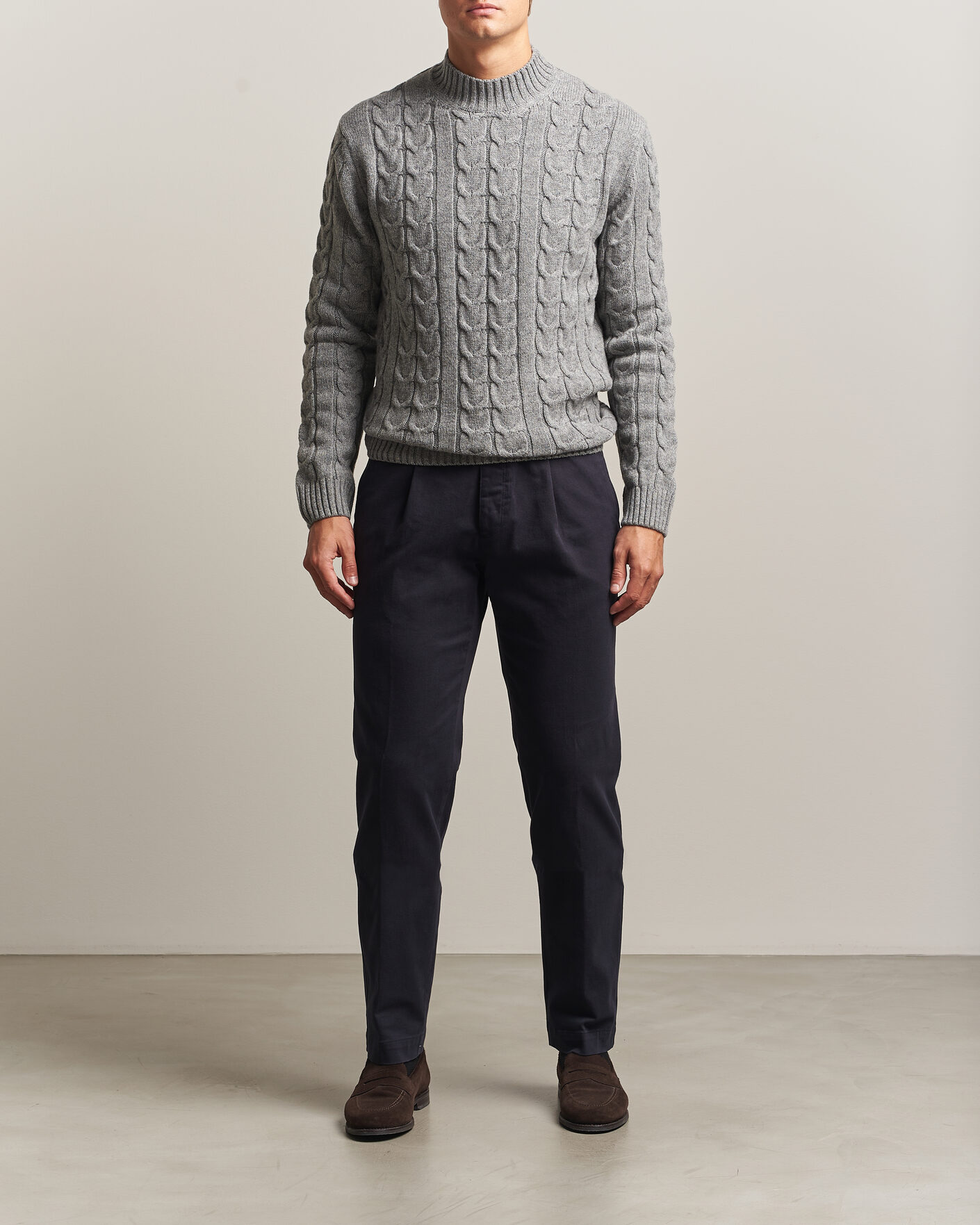 Herre | Gensere | Zanone | Double Cable Crew Neck Grey Melange