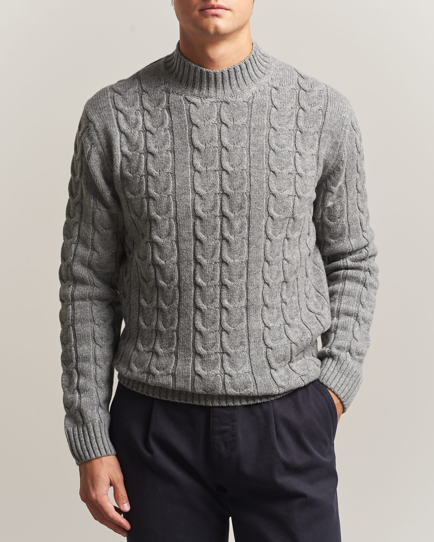 Herre | Gensere | Zanone | Double Cable Crew Neck Grey Melange