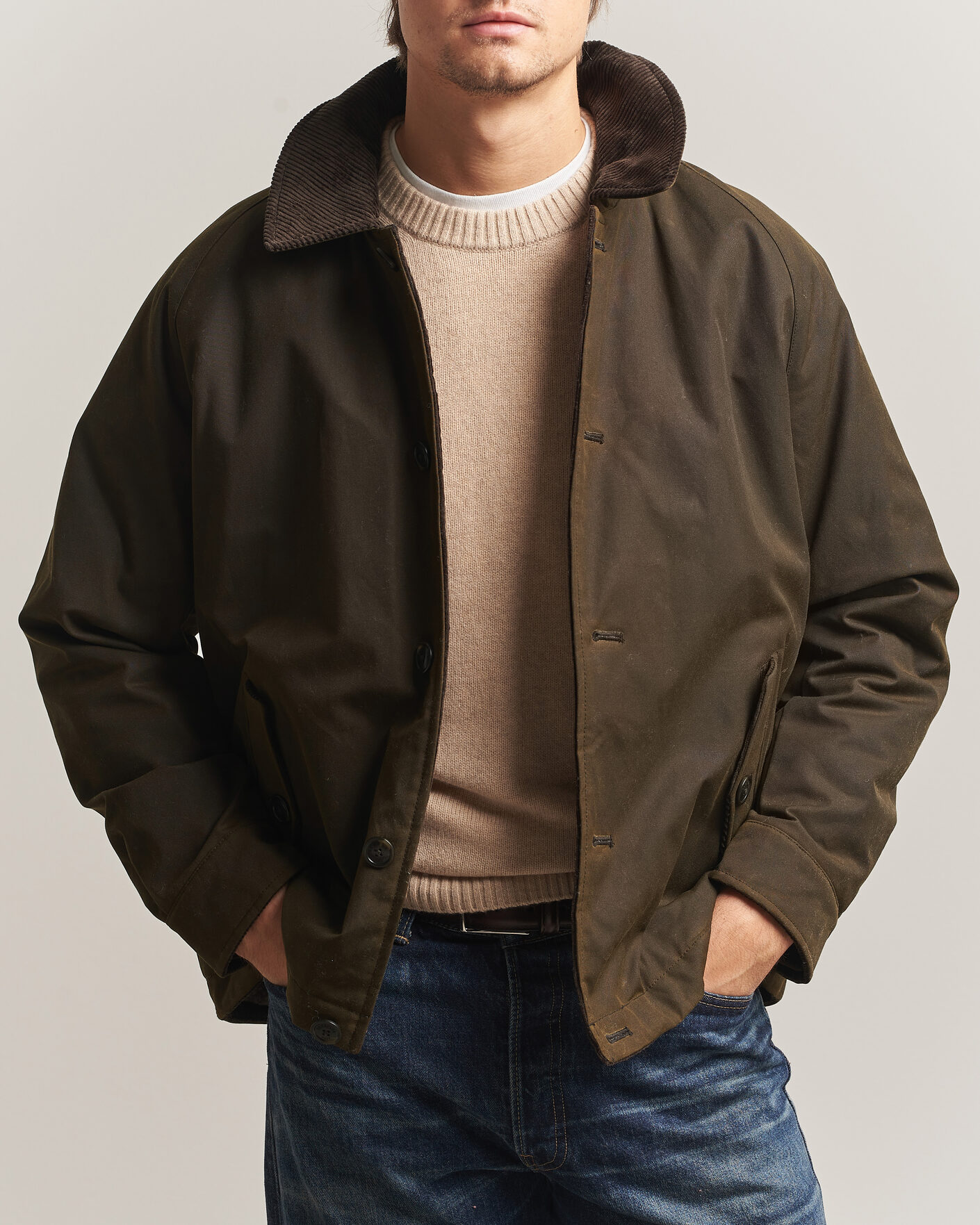 Herre | Jakker | Baracuta | Waxed Sherling Lined Deck Jacket Deep Moss