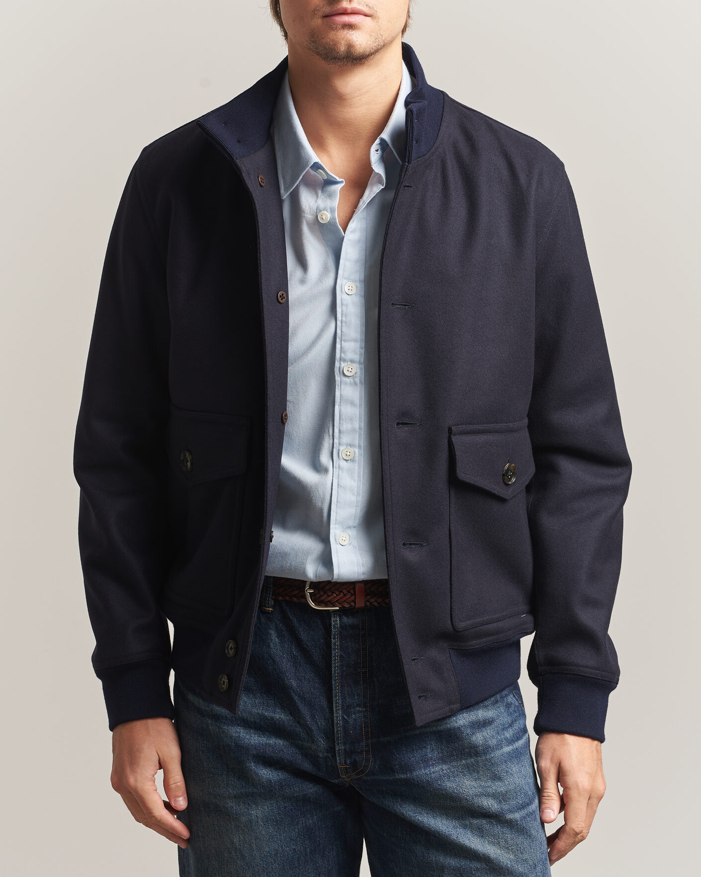 Herre | Jakker | Baracuta | Melton Wool Blouson Jacket Deep Blue