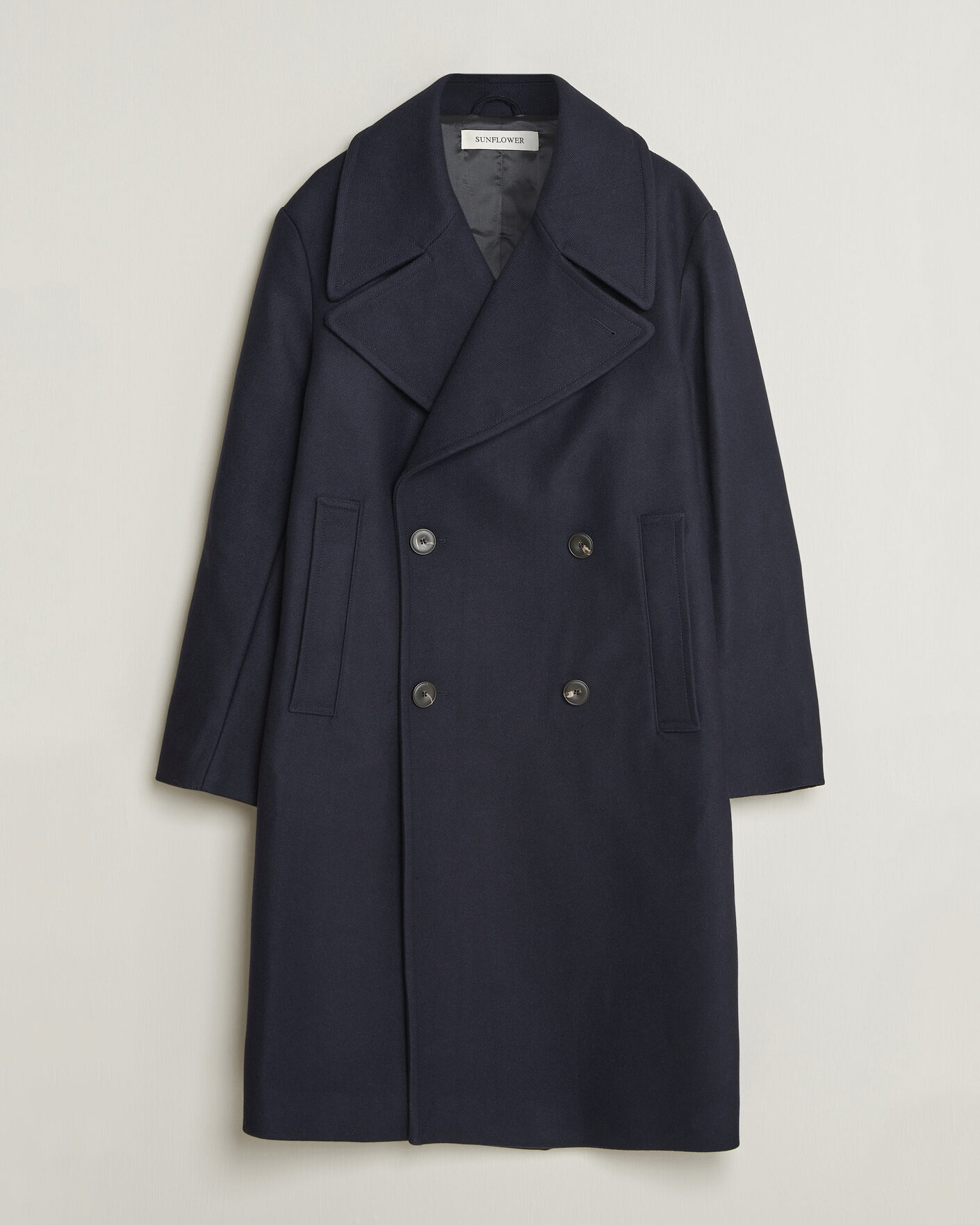 Herre | Jakker | Sunflower | Double Breasted Wool Blend Coat Navy