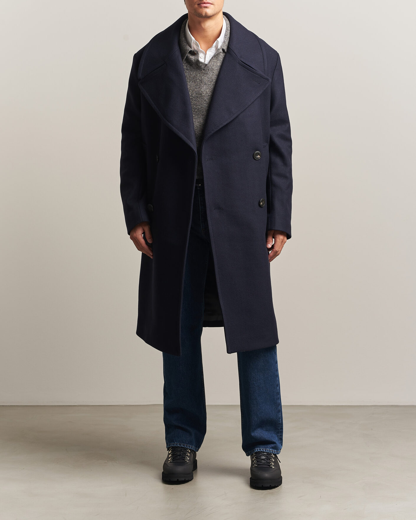 Herre | Jakker | Sunflower | Double Breasted Wool Blend Coat Navy