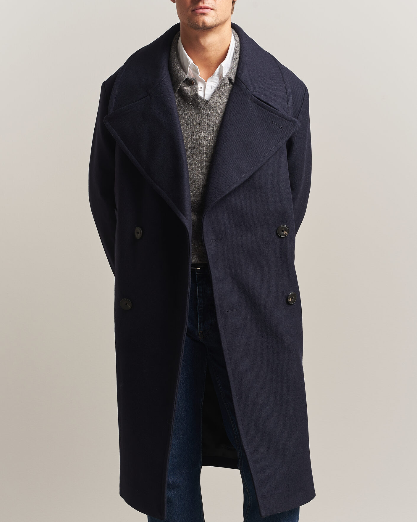 Herre | Jakker | Sunflower | Double Breasted Wool Blend Coat Navy